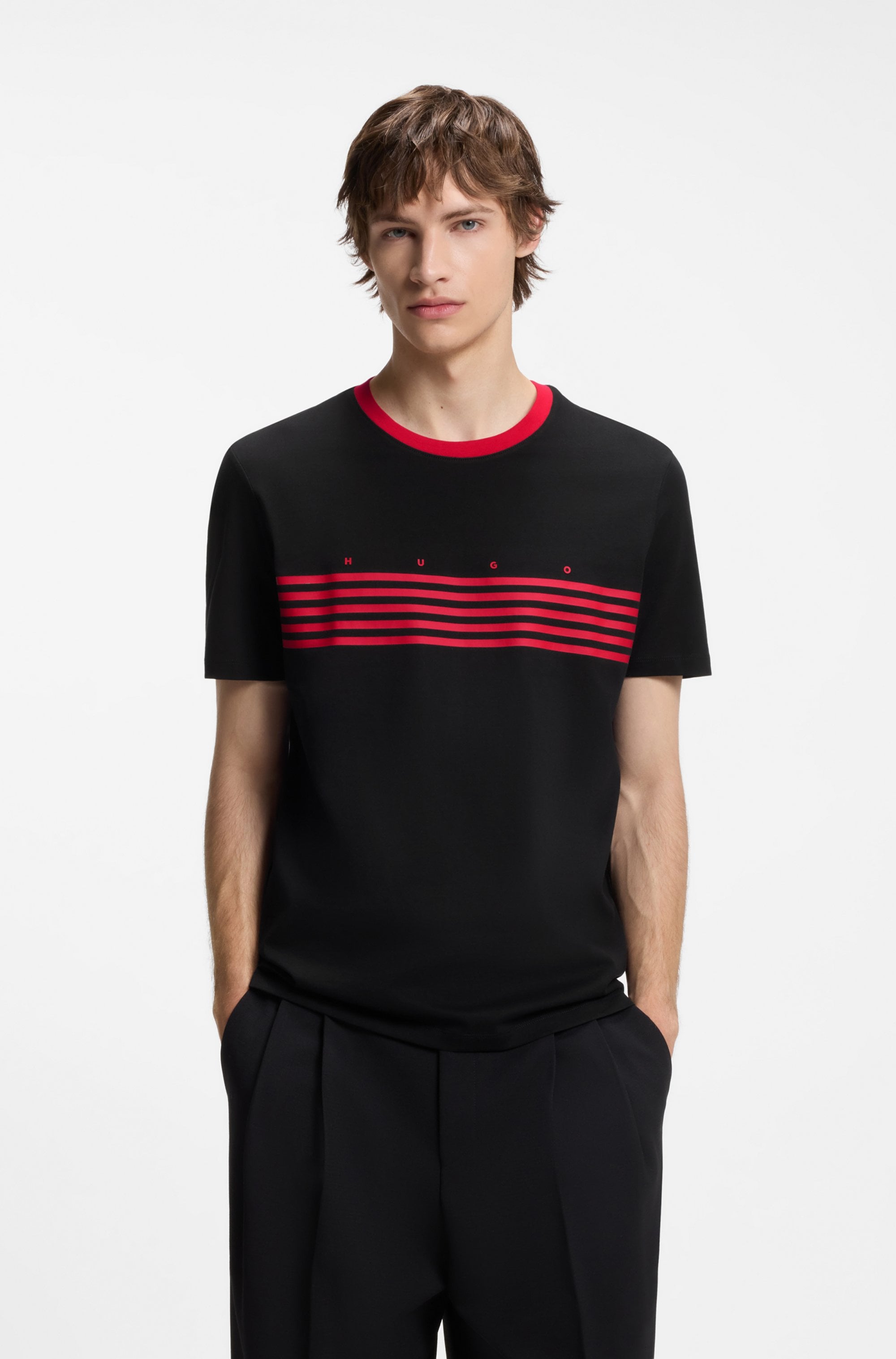 HUGO T-Shirt "Dempsy" kontrastfarbiger Ausschnitt, Regular Fit, reine Baumwolle