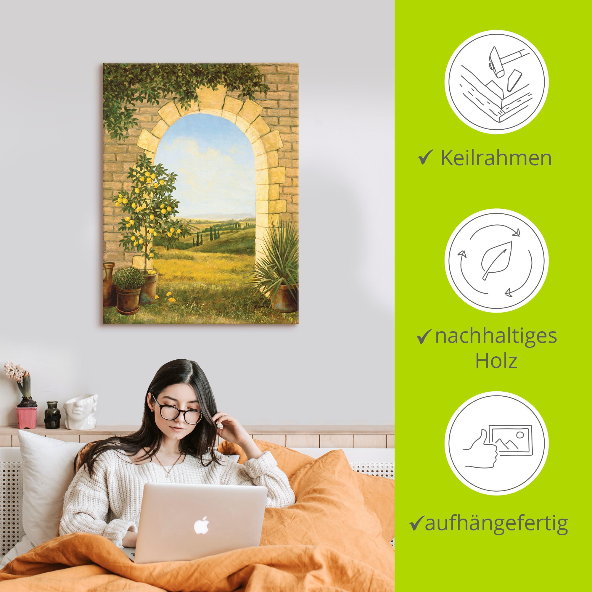 Artland Wandbild »Zitronenbaum vorm Torbogen II«, Fensterblick, (1 St.), als Alubild, Outdoorbild, Leinwandbild, Poster in verschied. Größen