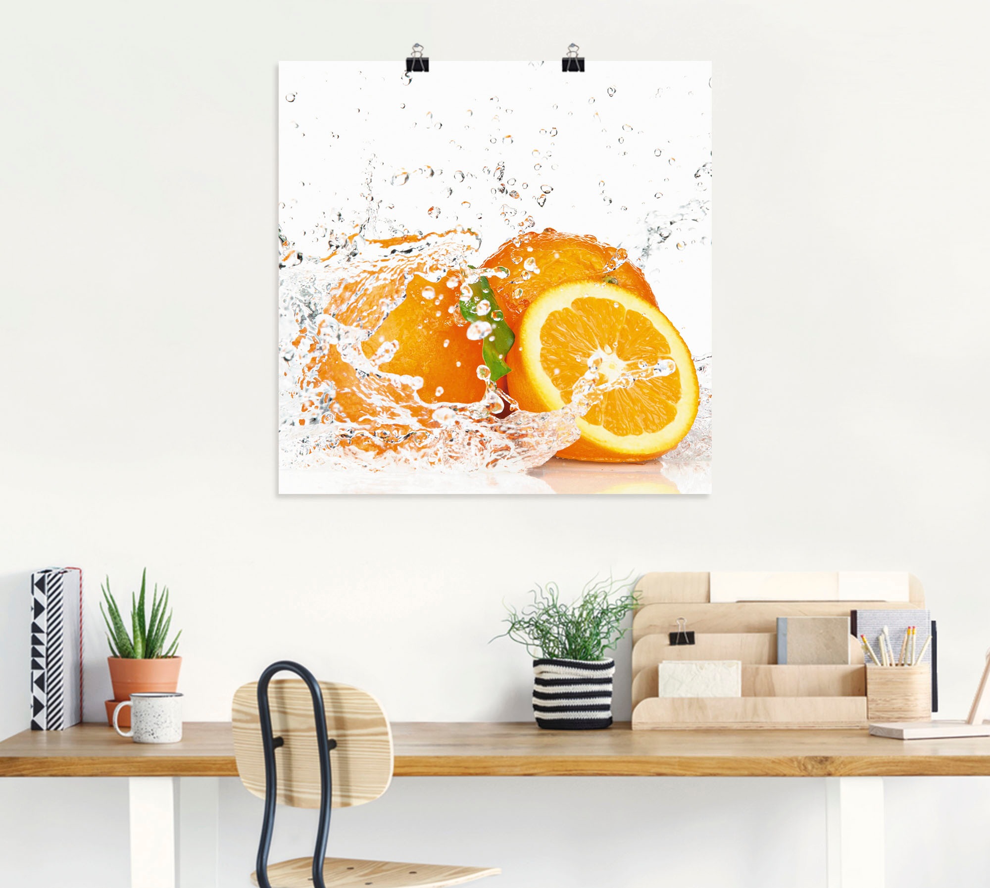 Artland Wandbild "Orange mit Spritzwasser", Süßspeisen, (1 St.), als Leinwa günstig online kaufen