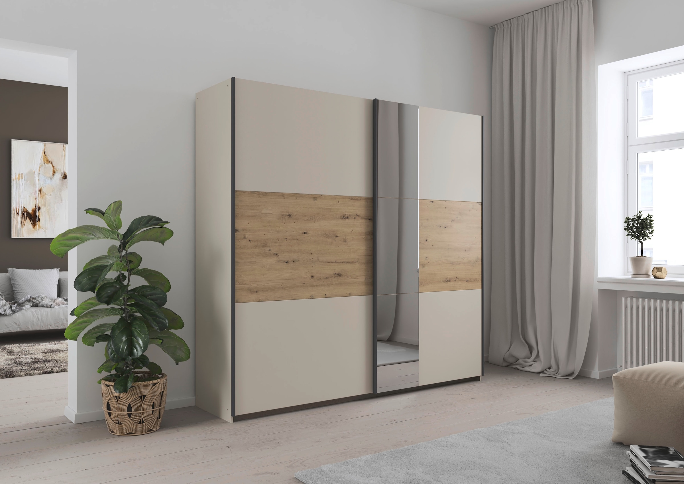rauch Schwebetürenschrank »Kleiderschrank Schrank Garderobe Schlafzimmerschrank SAJO«, in 2 Breiten (218, 261 cm) optional mit Spiegel MADE IN GERMANY