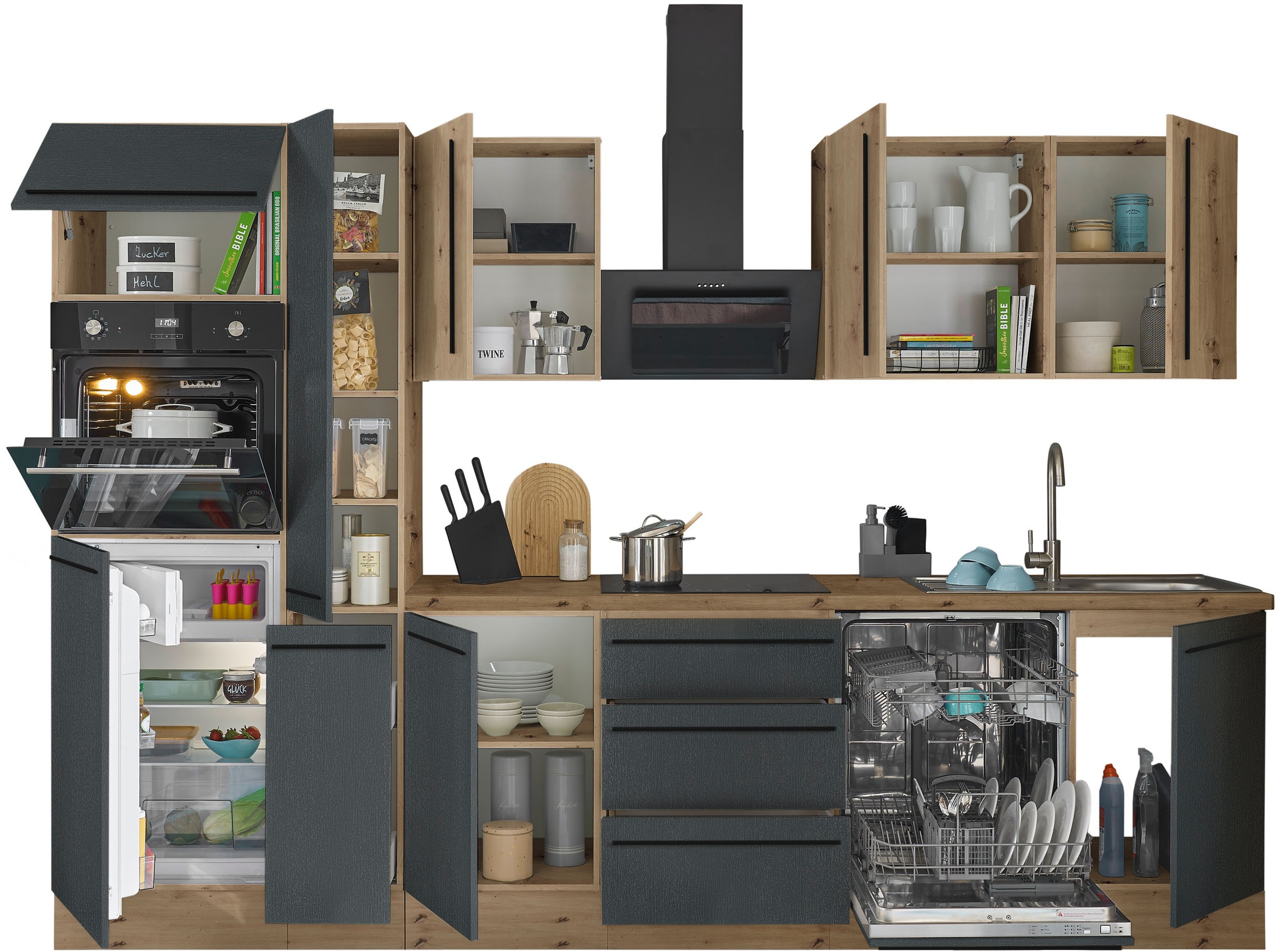 KOCHSTATION Küchenzeile »Florida« Breite 310 cm, wahlweise mit E-Geräten,Softclose für Türen/Schubkästen