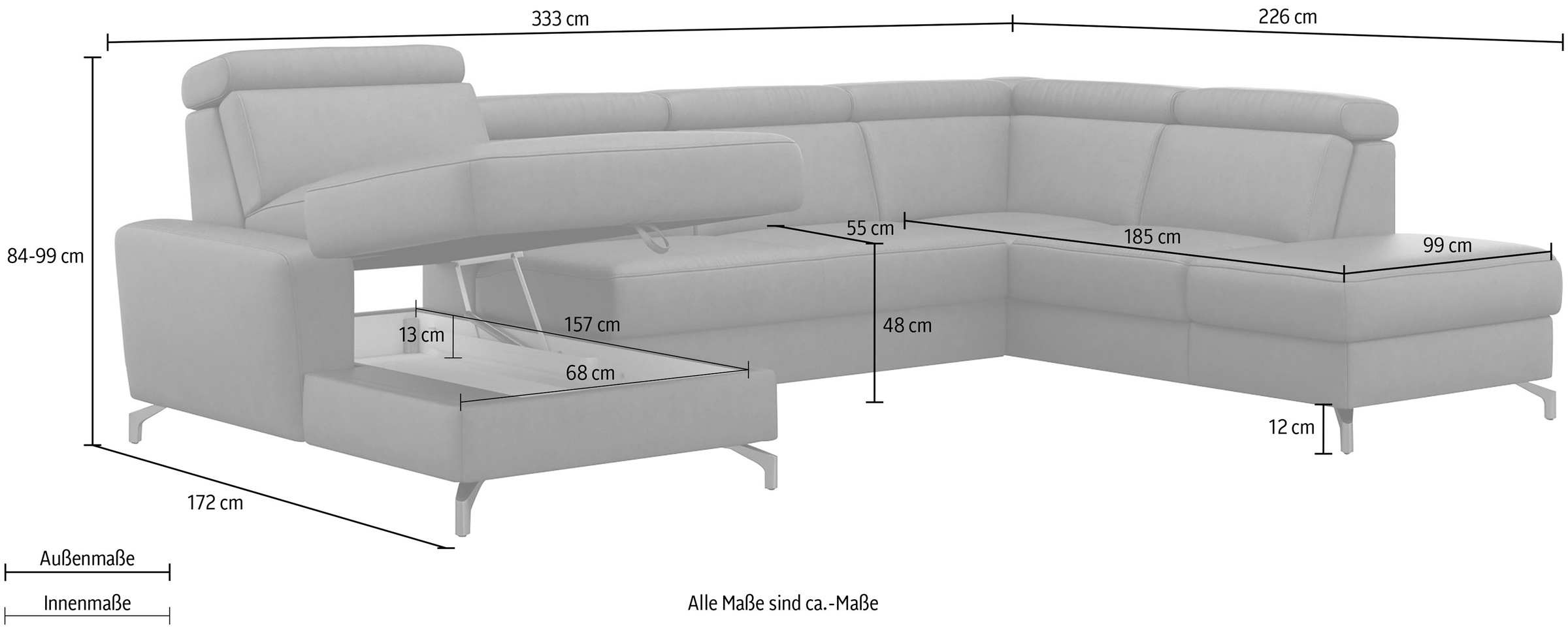 sit&more Wohnlandschaft »Scarlett U-Form«, inklusive Kopfteilverstellung, wahlweise mit Bettfunktion, Bettkasten