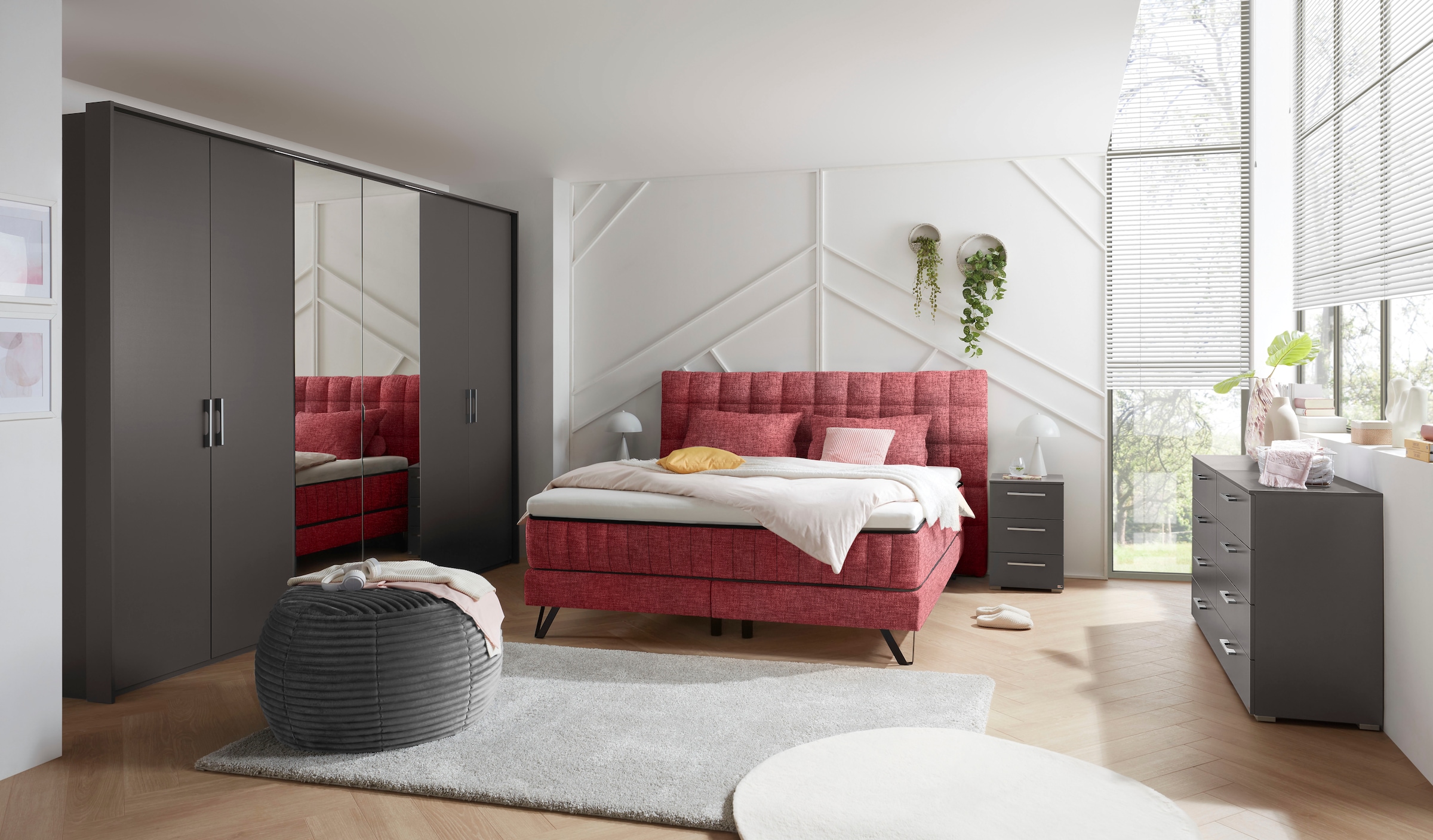 set one by Musterring Boxspringbett »Baldwin«, mit Duo-Matratze, Kopfteil mit quadratischer Steppung, 180 x 200 cm