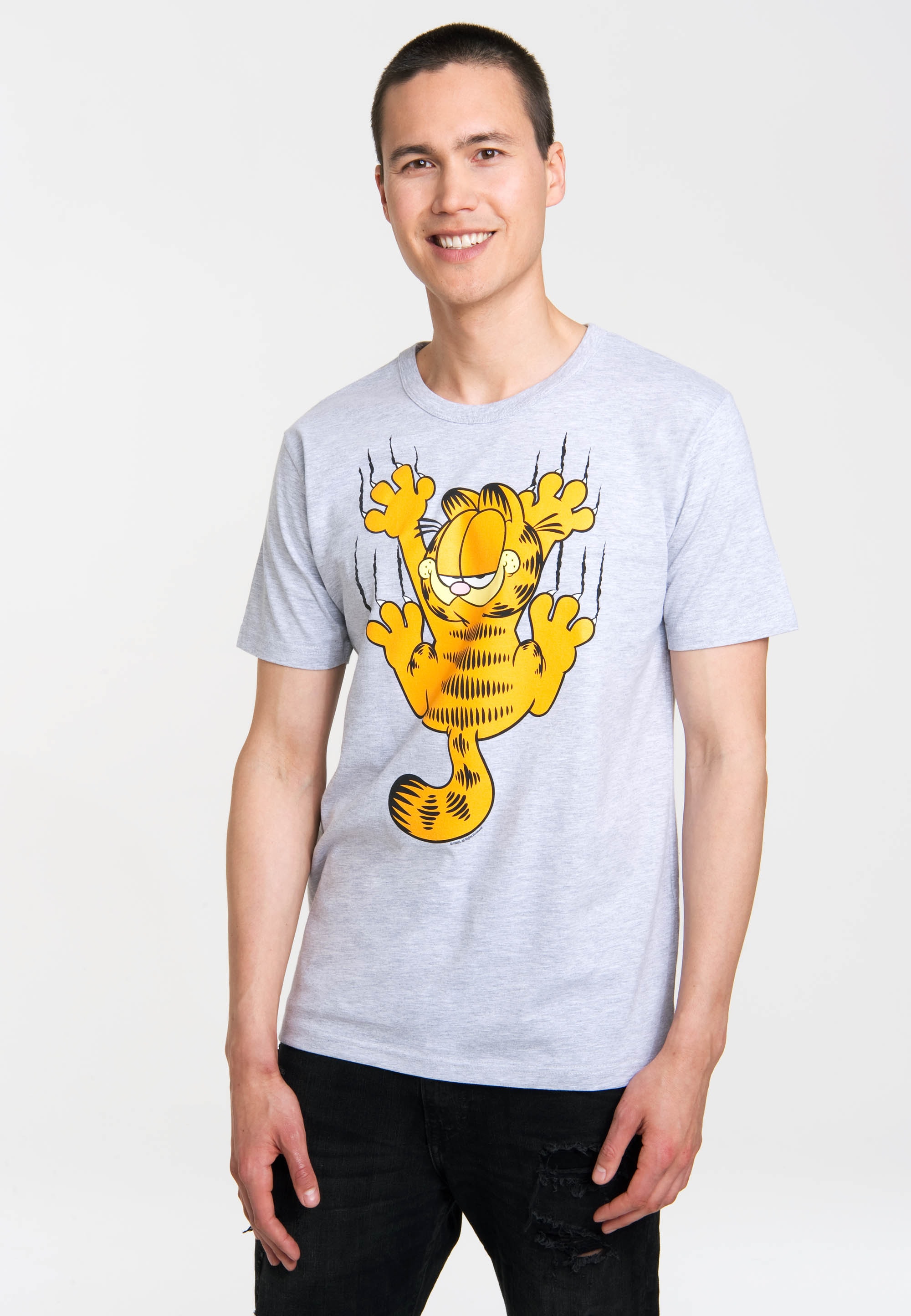 T-Shirt für ▷ Frontprint witzigem Scratches«, | »Garfield LOGOSHIRT mit BAUR