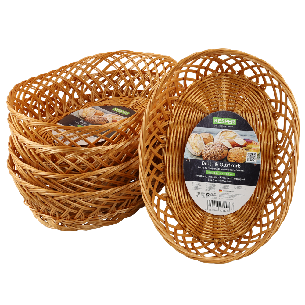 Brotkorb KESPER "Brot- & Obstkorb, oval, 5er Set", braun, B:31cm H:8,5cm, Lebensmittelaufbewahrungsbehälter, Brotkorb, Breite ca. 31 cm