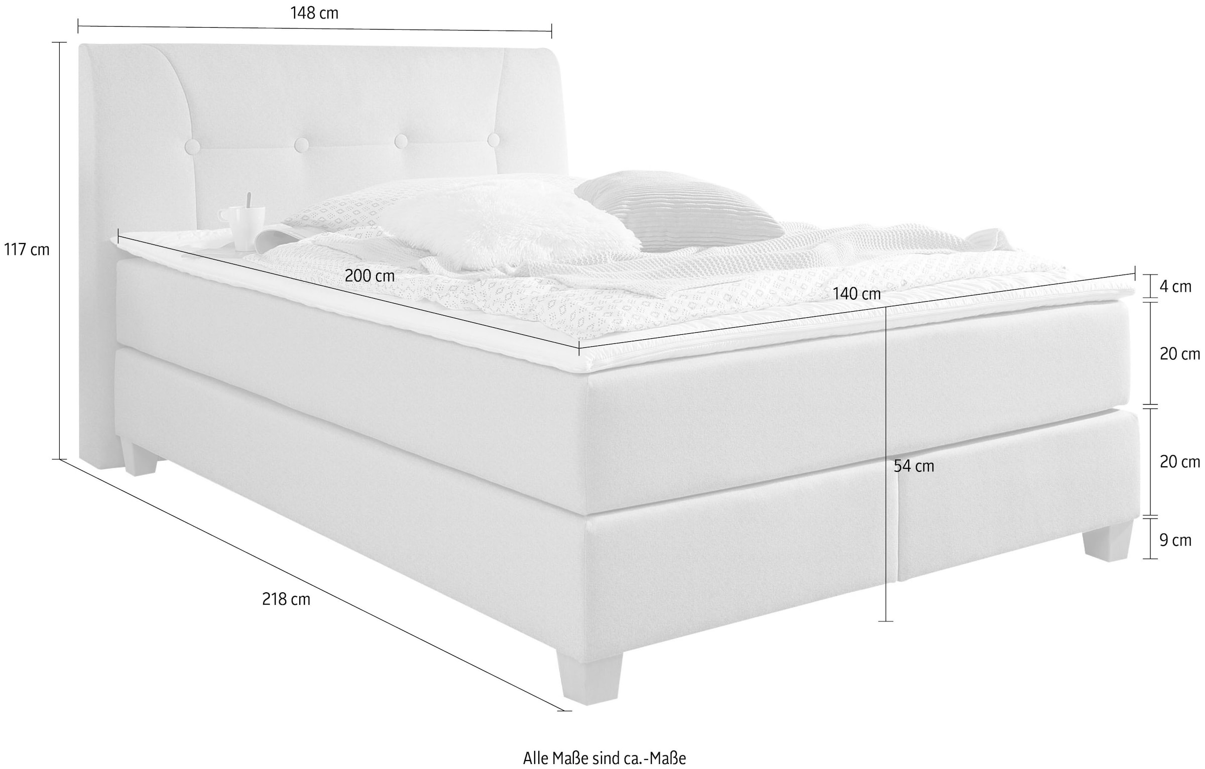 Home affaire Boxspringbett »Calloway«, inkl. Topper, XXL-Ausführung, in 4 Farben, 5 Breiten, 3 Matratzenarten