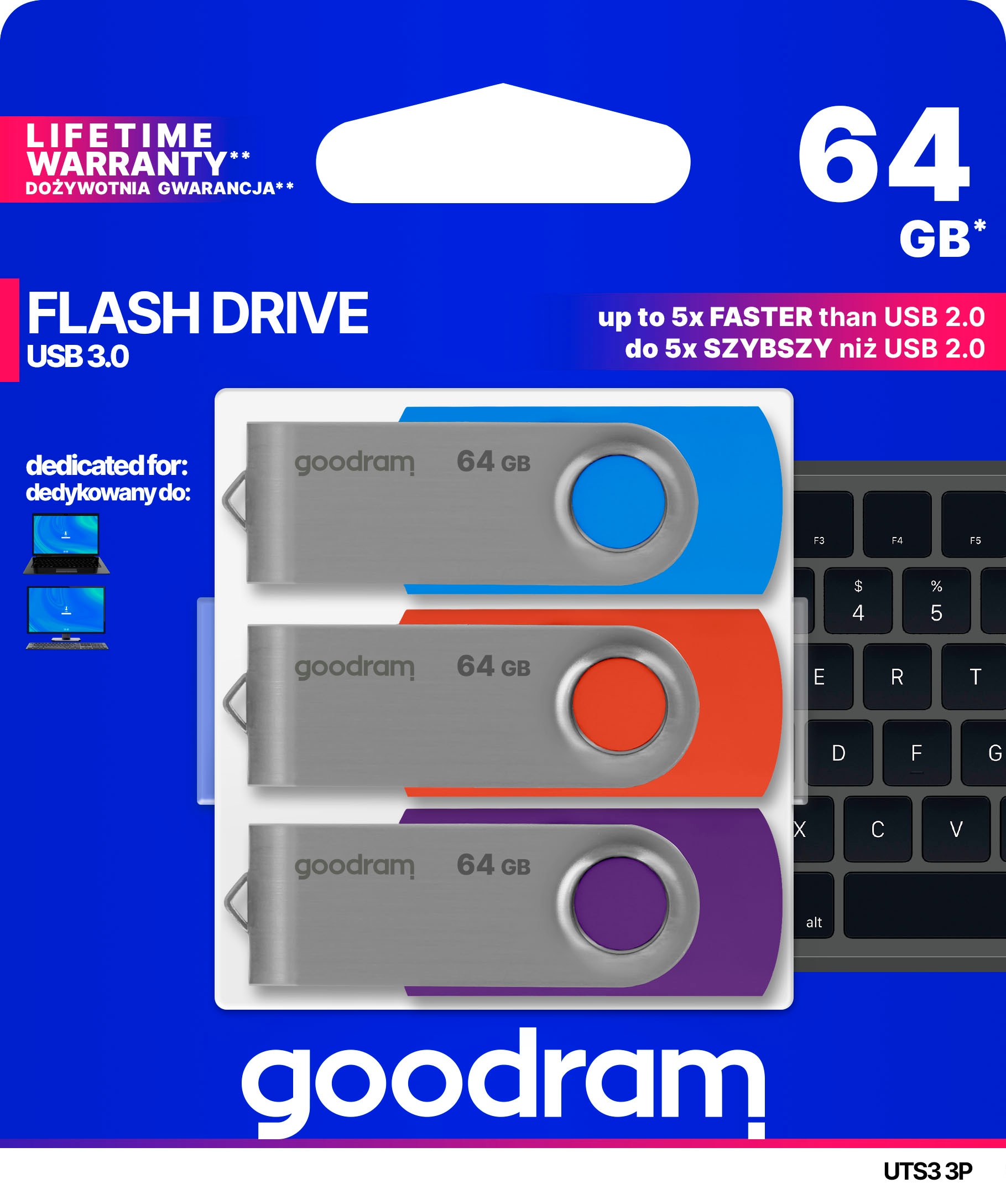 Goodram USB-Stick »UTS3 MIX 64GB USB 3.0 3 PACK«, (USB 3.0 Lesegeschwindigkeit 60 MB/s)