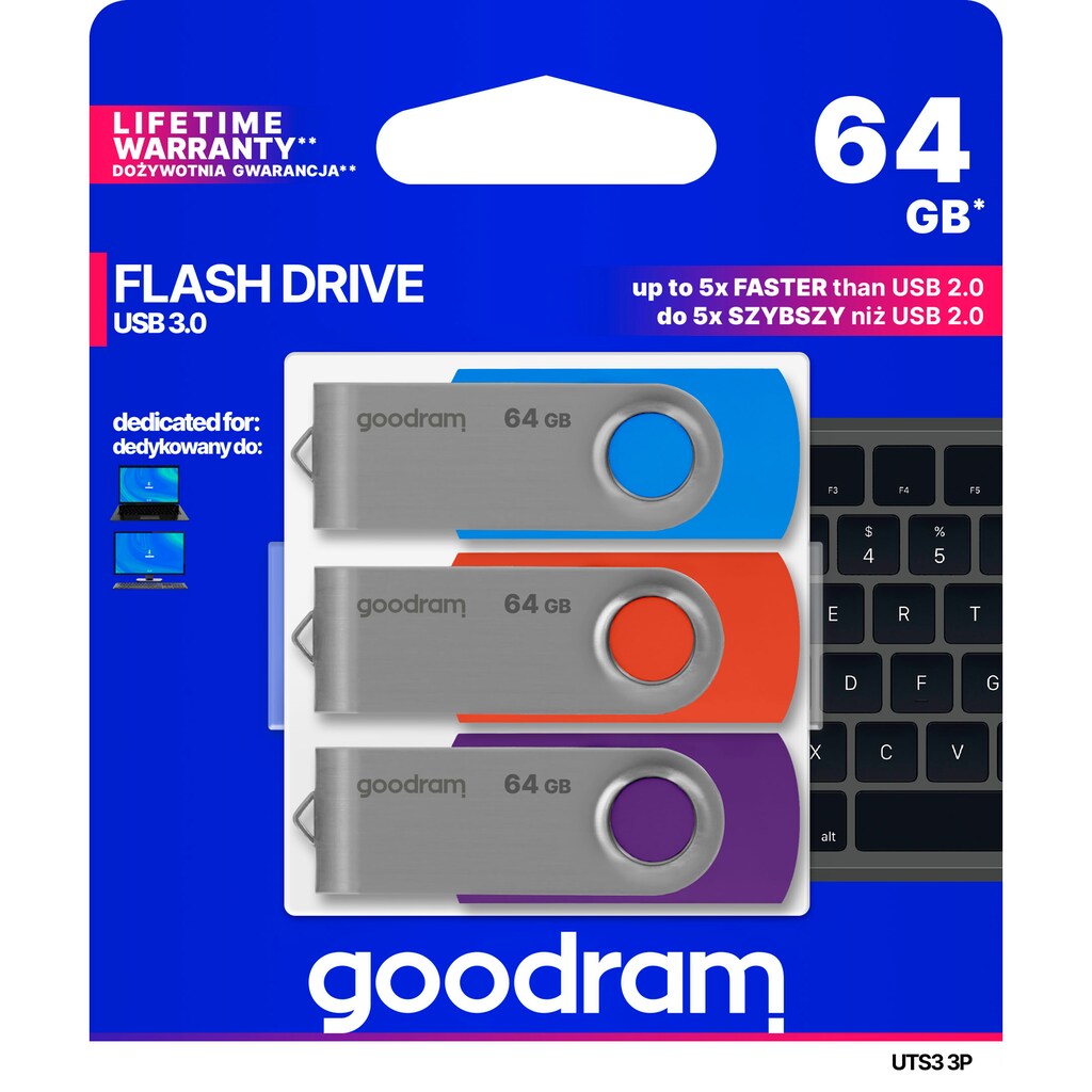 Goodram USB-Stick »UTS3 MIX 64GB USB 3.0 3 PACK«, (USB 3.0 Lesegeschwindigkeit 60 MB/s)