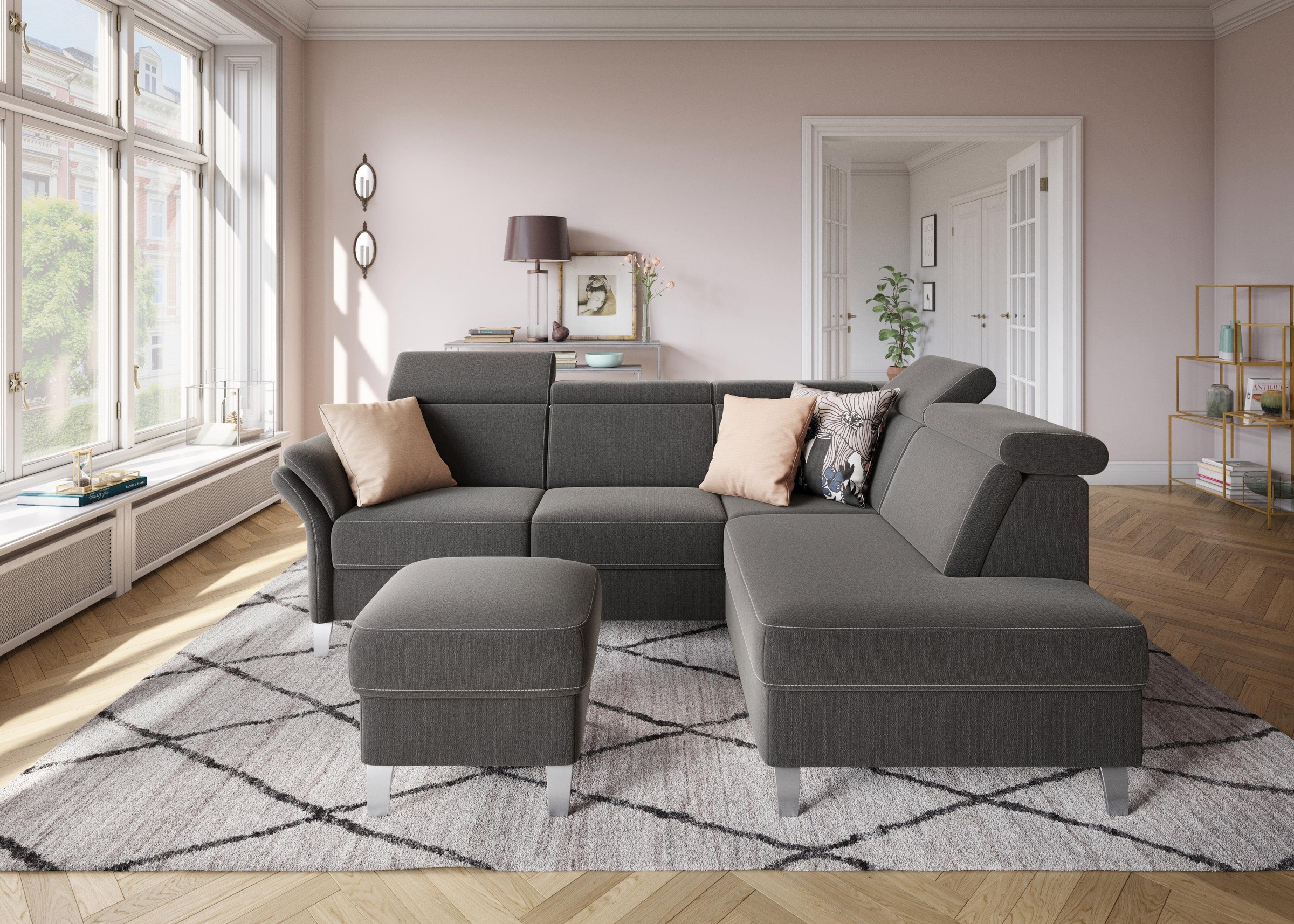 Ecksofa SIT & MORE "Vincenzo L-Form", grau (dunkelgrau), B:245cm H:84cm T:193cm, Sofas, Ecksofa, inklusive Kopfteilverstellung, wahlweise mit Bettfunktion, Bettkasten 10