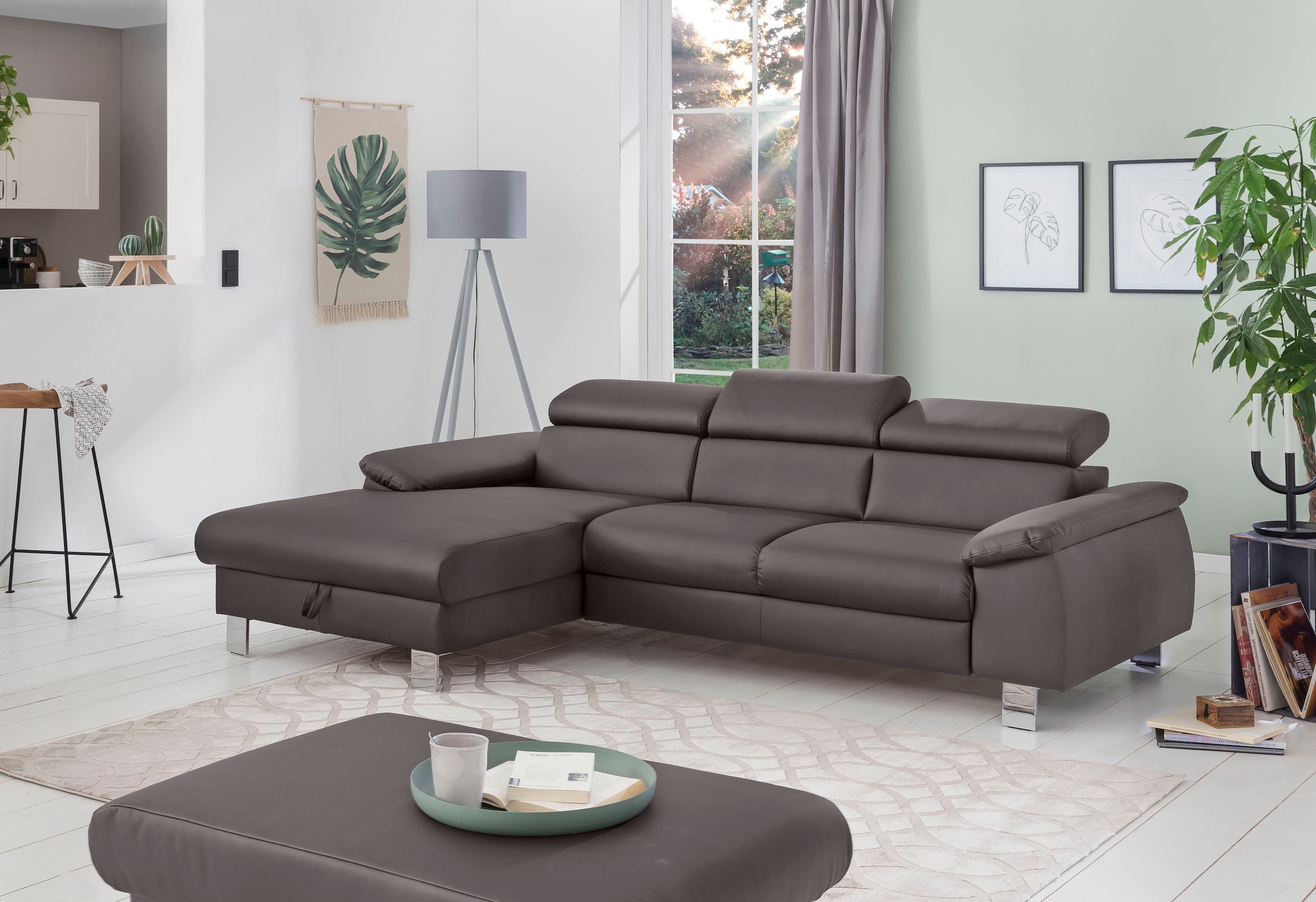 COTTA Ecksofa "Komaris L-Form, B: 244 cm" mit Kopfteilverstellung, optional Schlaffunktion, Bettkasten & Licht