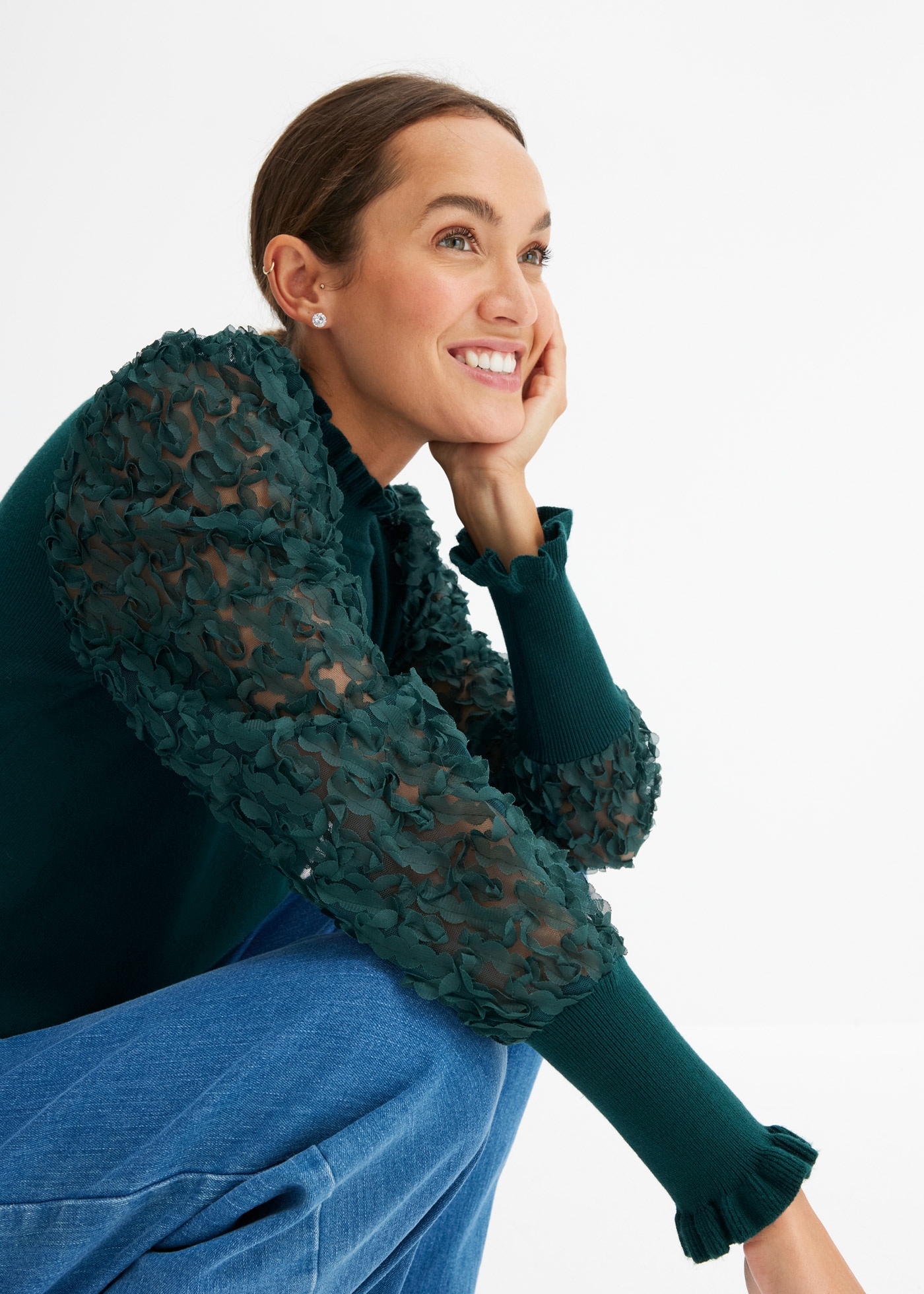 bonprix Rollkragenpullover »Rollkragenpullover aus fließendem Viskose-Mix« aus Viskose-Mix, mit Stehkragen, mit transparenten Ärmeln