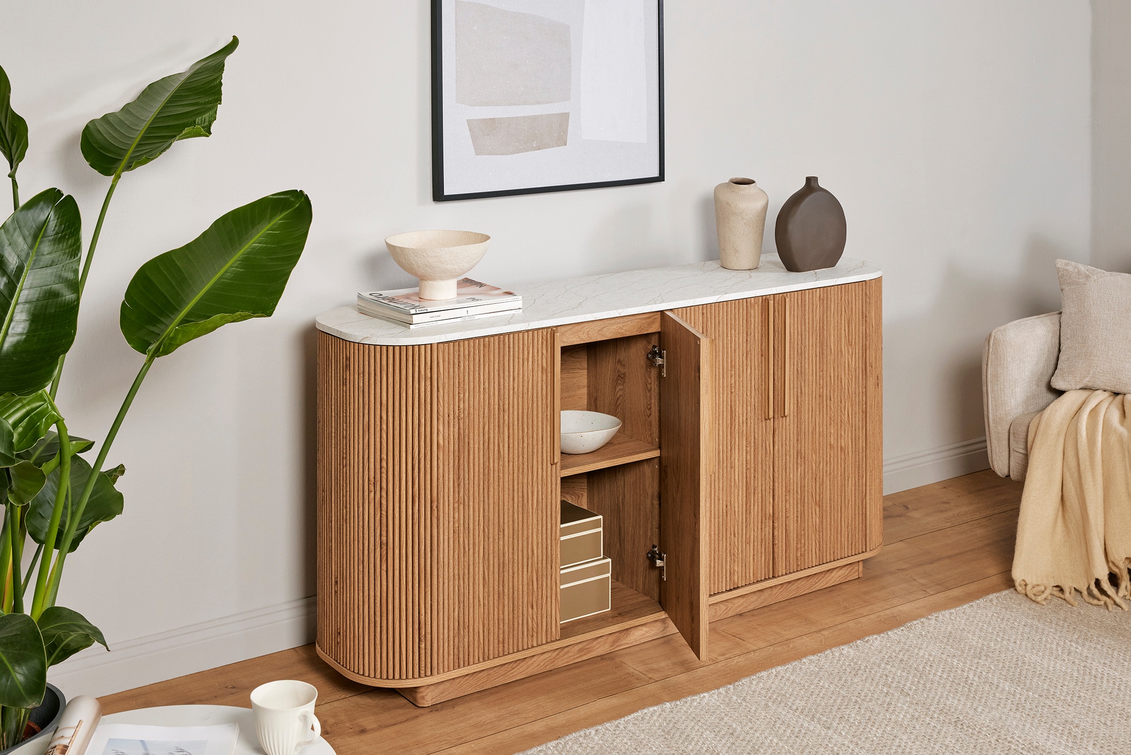 Jahnke Sideboard »STRING SB 160«, (1 St.), Sideboard, 4-türig, Marmor-Look, Breite 159,5 cm