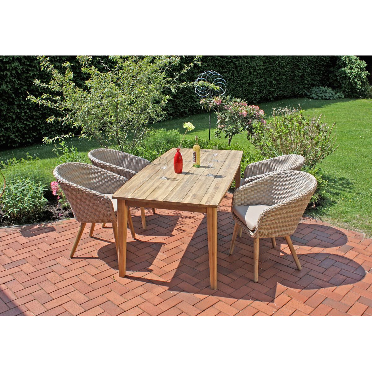 Garden Pleasure Garten-Essgruppe "OAKLAND", (5 tlg., 1x Tisch, 4x Sessel), robustes Tischdesign