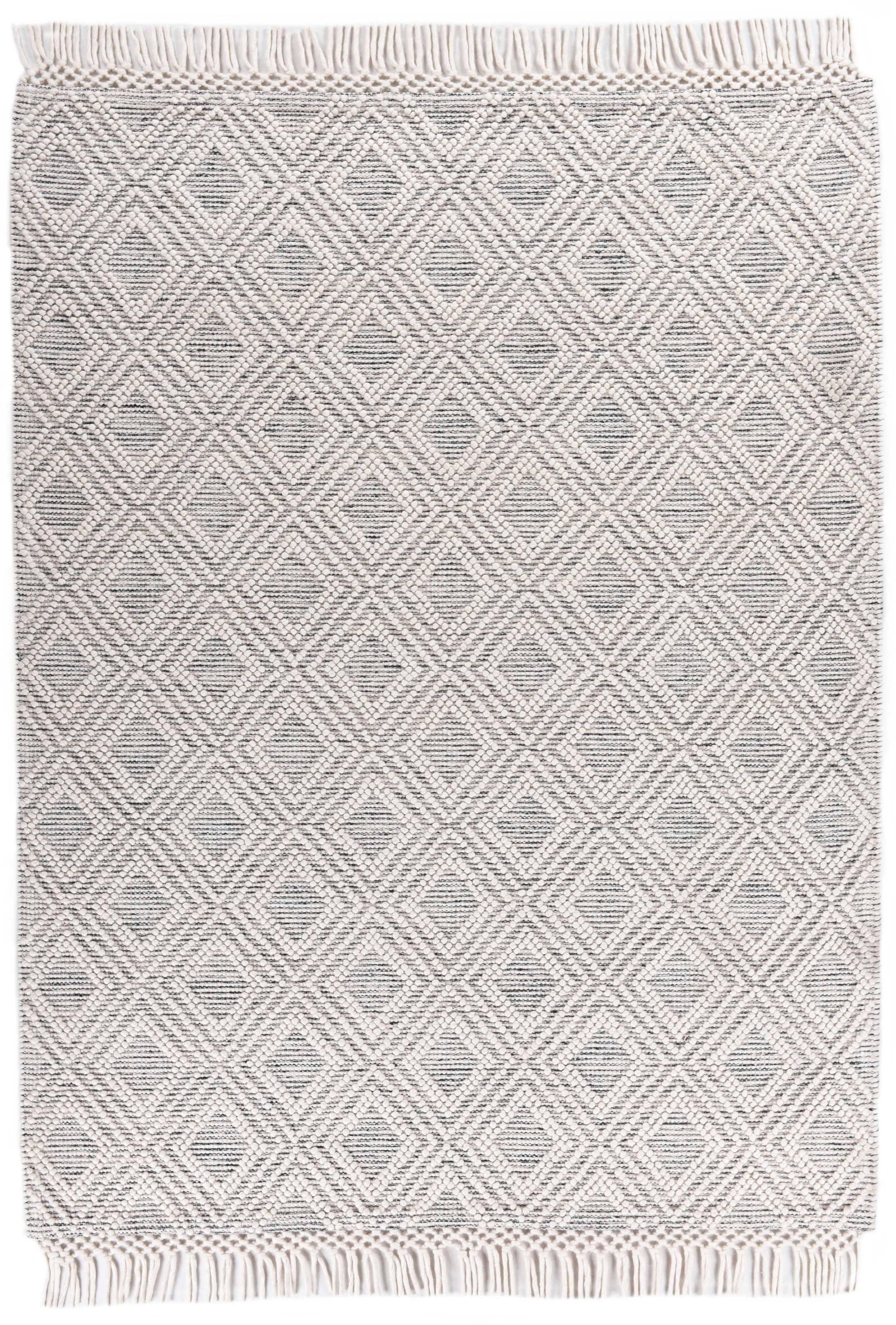 THEKO Wollteppich »Visby - 702«, rechteckig, 10 mm Höhe, Handweb Teppich, reine Wolle, handgewebt, Rauten Design, mit Fransen