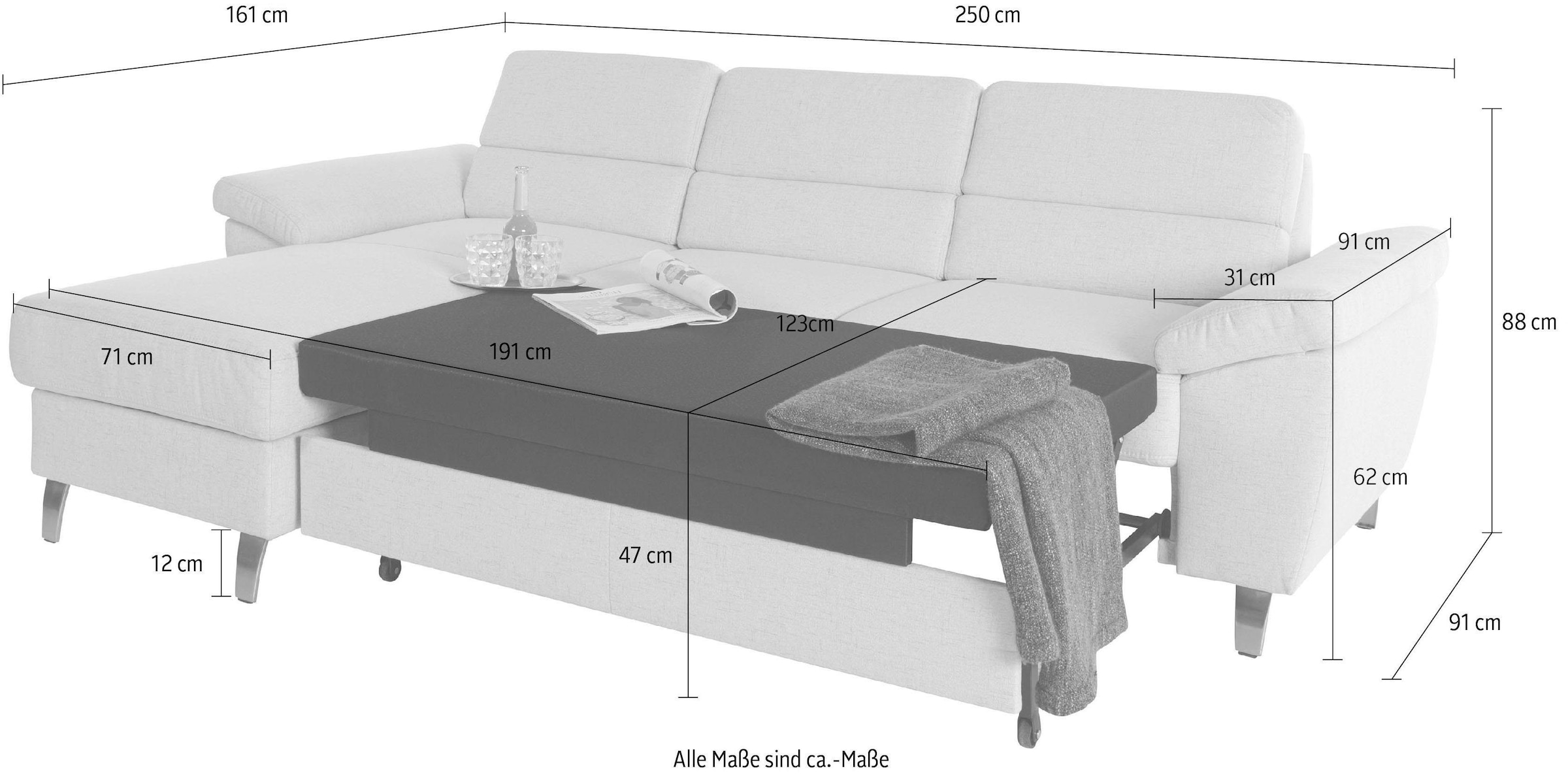 sit&more Ecksofa »Sorano L-Form«, wahlweise mit Bettfunktion und Bettkasten