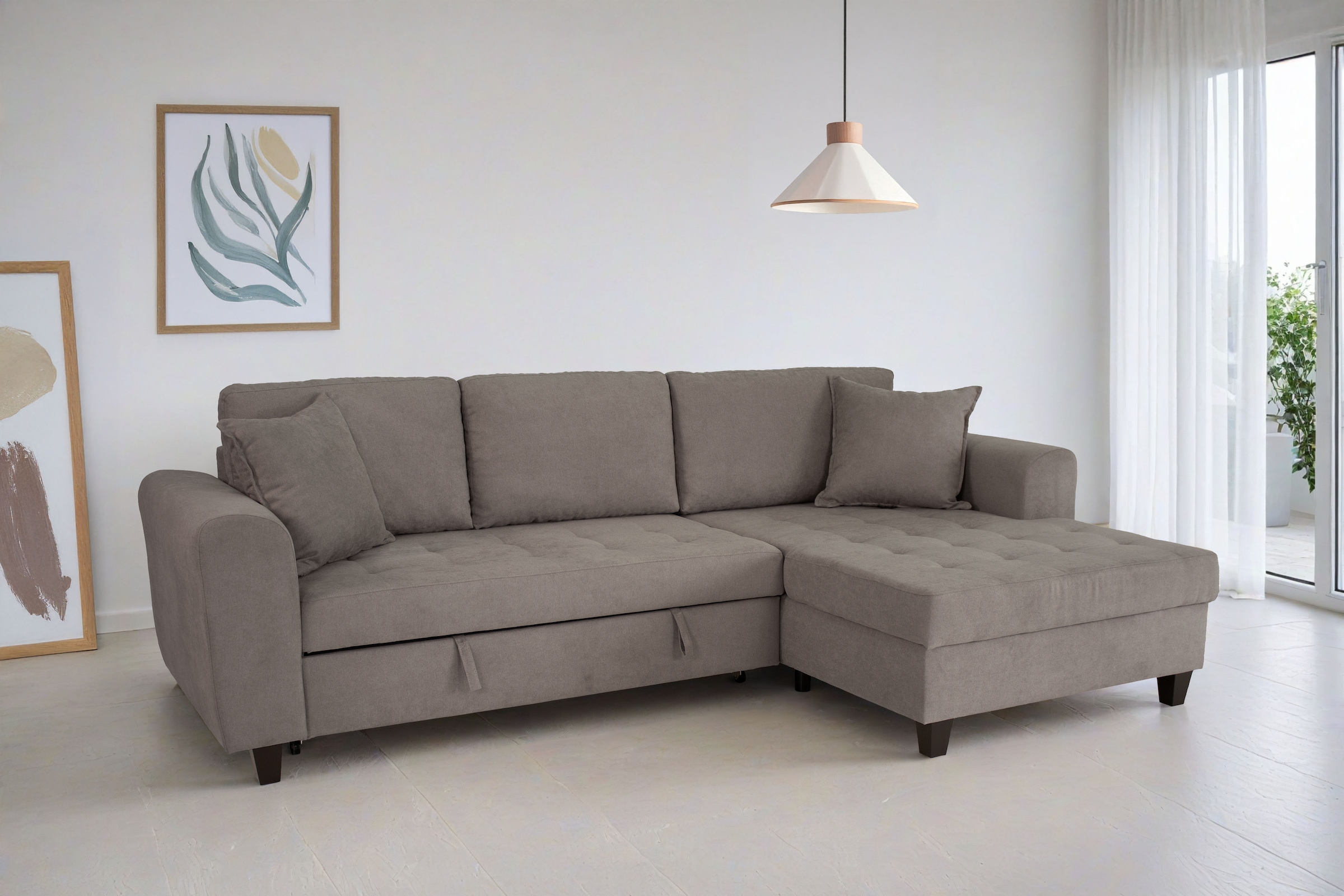 Trends by HG Ecksofa "Moritz L-Form, B: 265 cm" mit Schlaffunktion, Bettkasten & Zierkissen