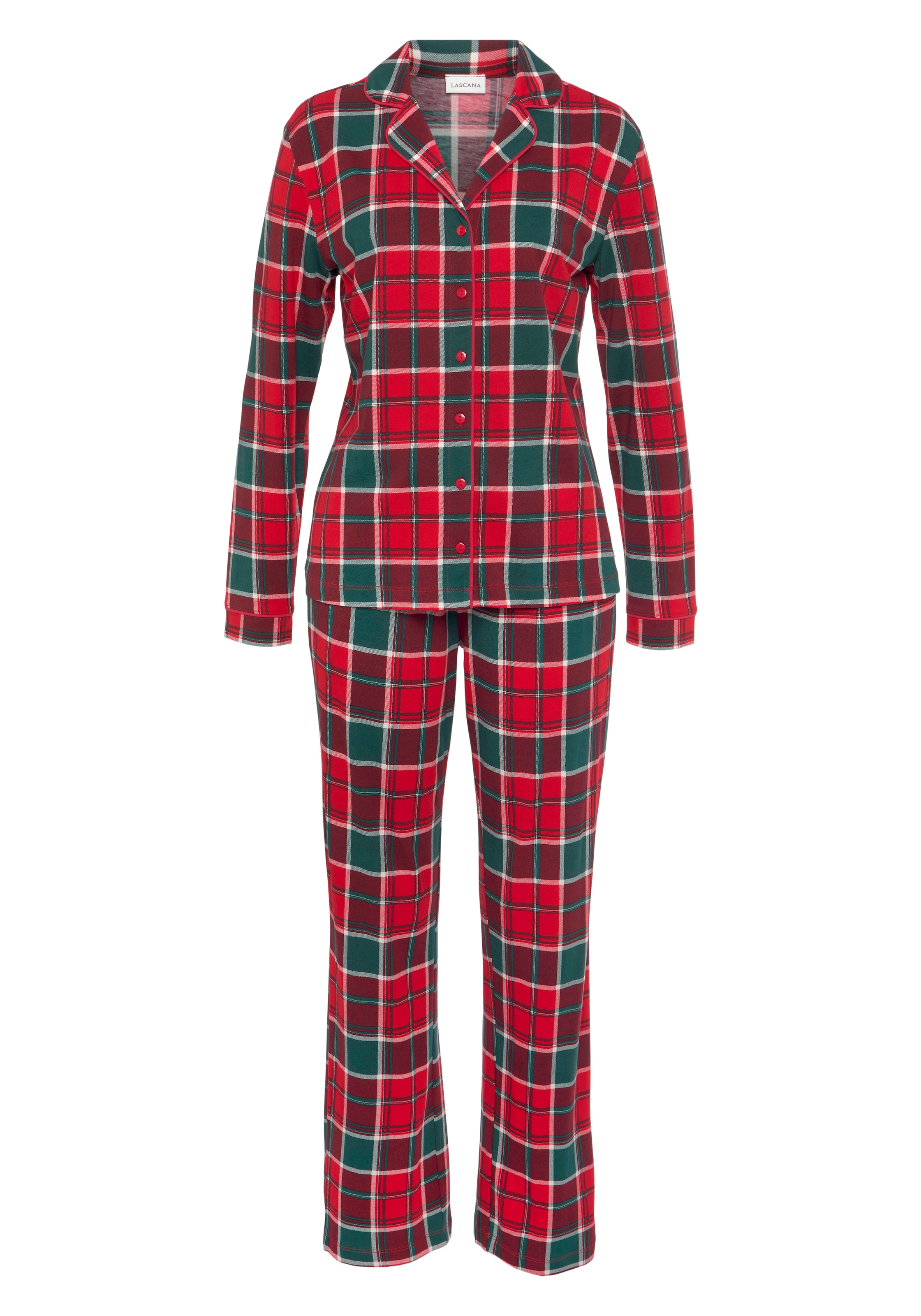 LASCANA Schlafanzug, (3 tlg., incl. BAUR Schlafmaske), Karodruck | online mit kaufen