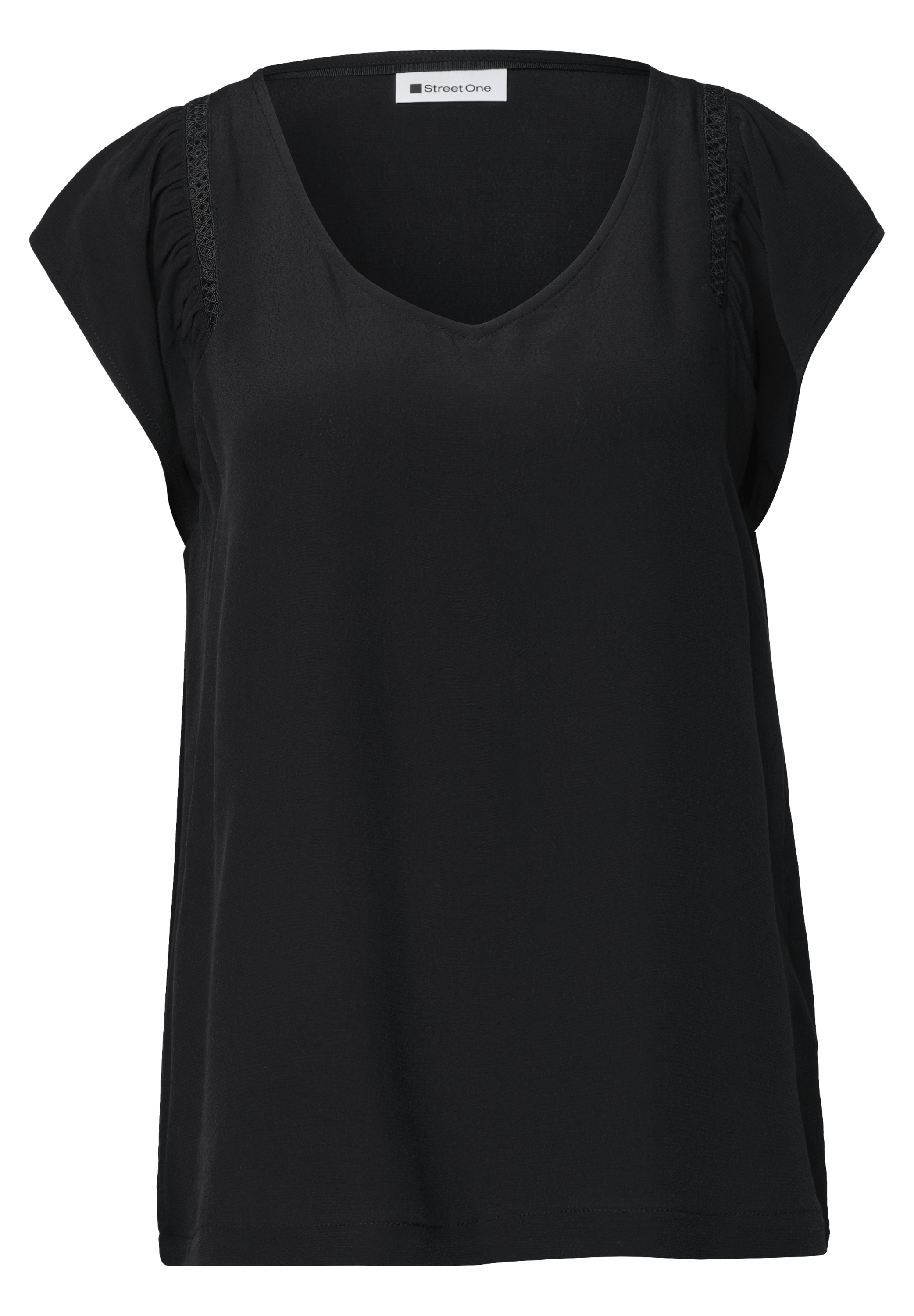 STREET ONE Kurzarmbluse Sommershirt mit Häkel/Tape-Details und V-Neck