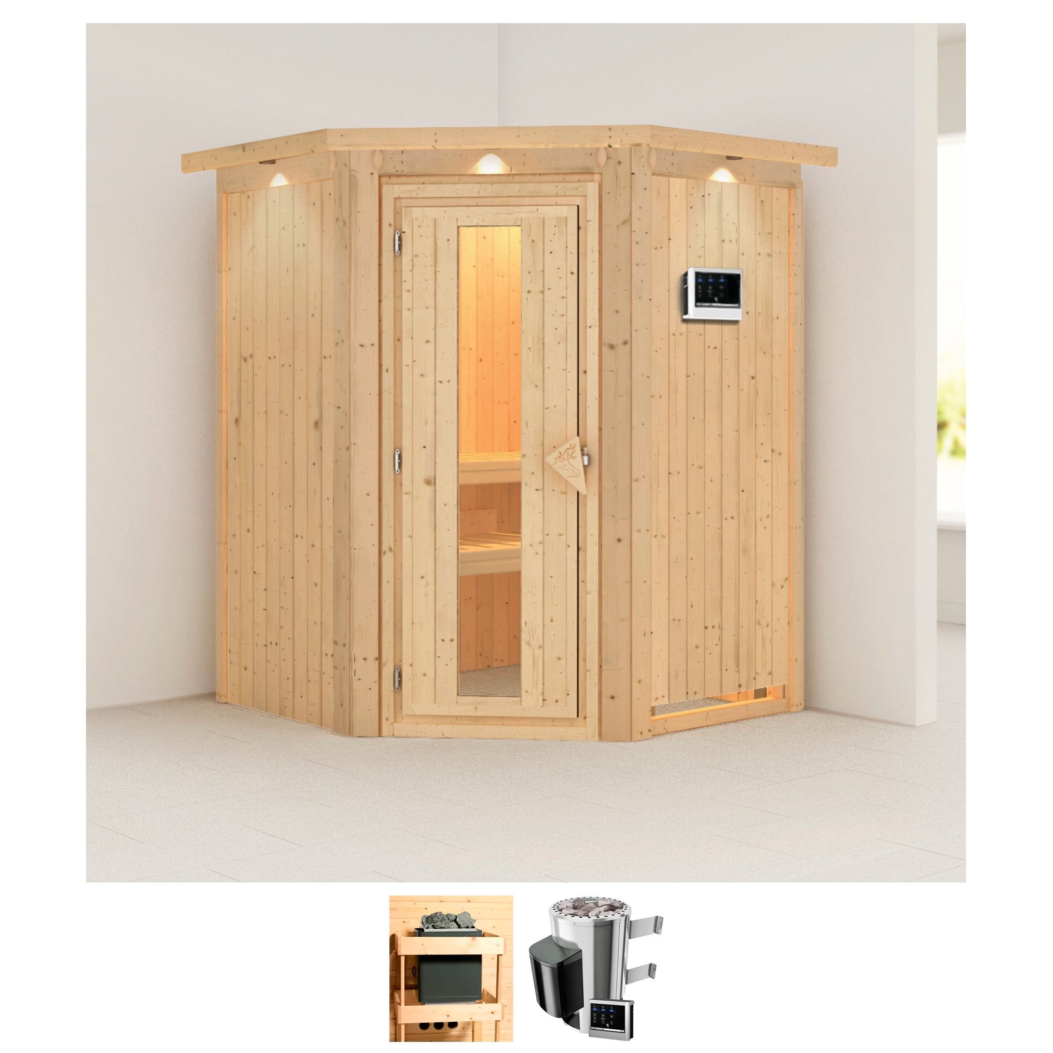 Sauna »Nanna«, (Set), 3,6-kW-Plug & Play Ofen mit externer Steuerung