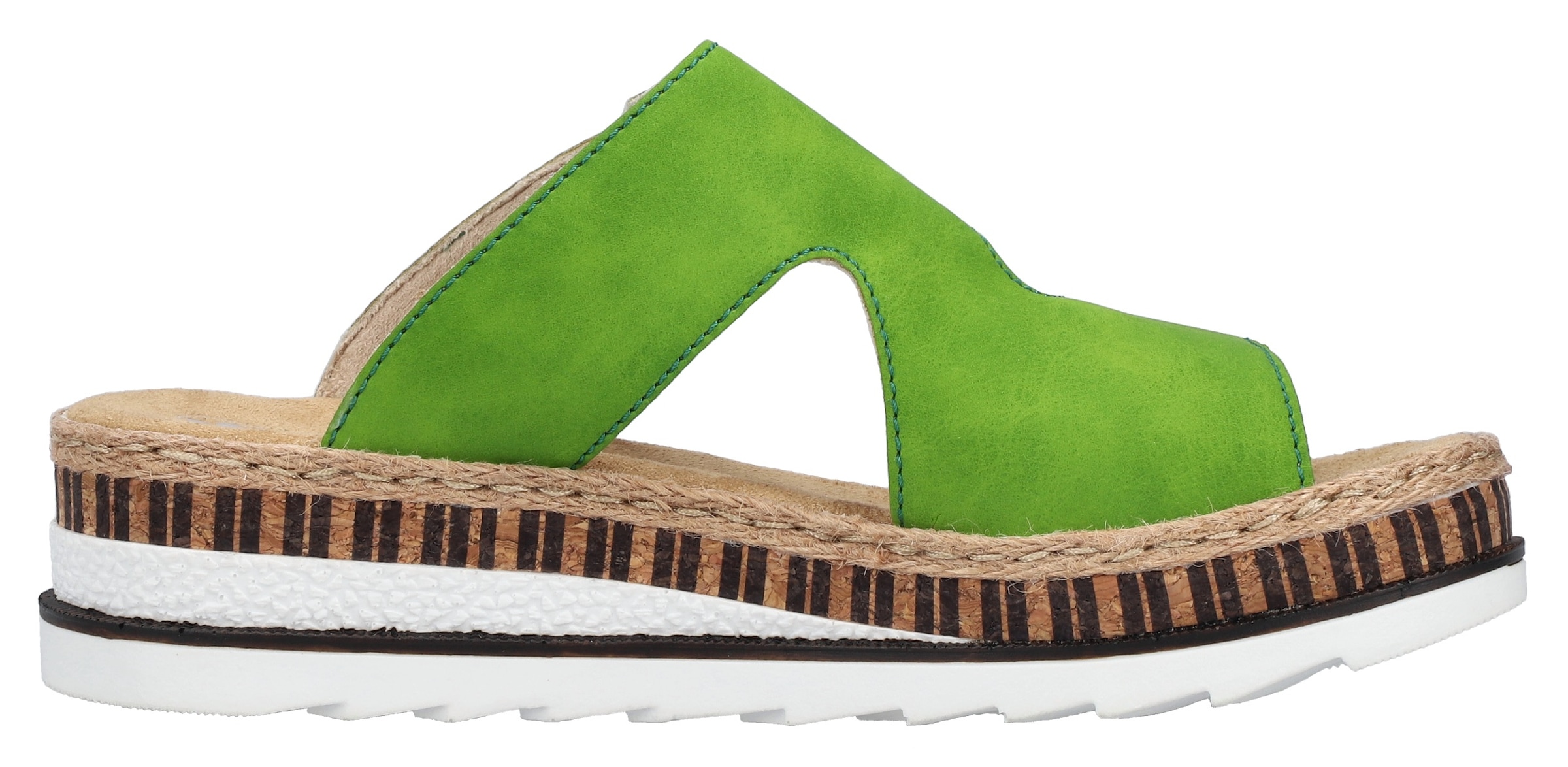 Rieker Pantolette, Sommerschuh, Strandschuh, Hausschuh mit trendigem Keilabsatz