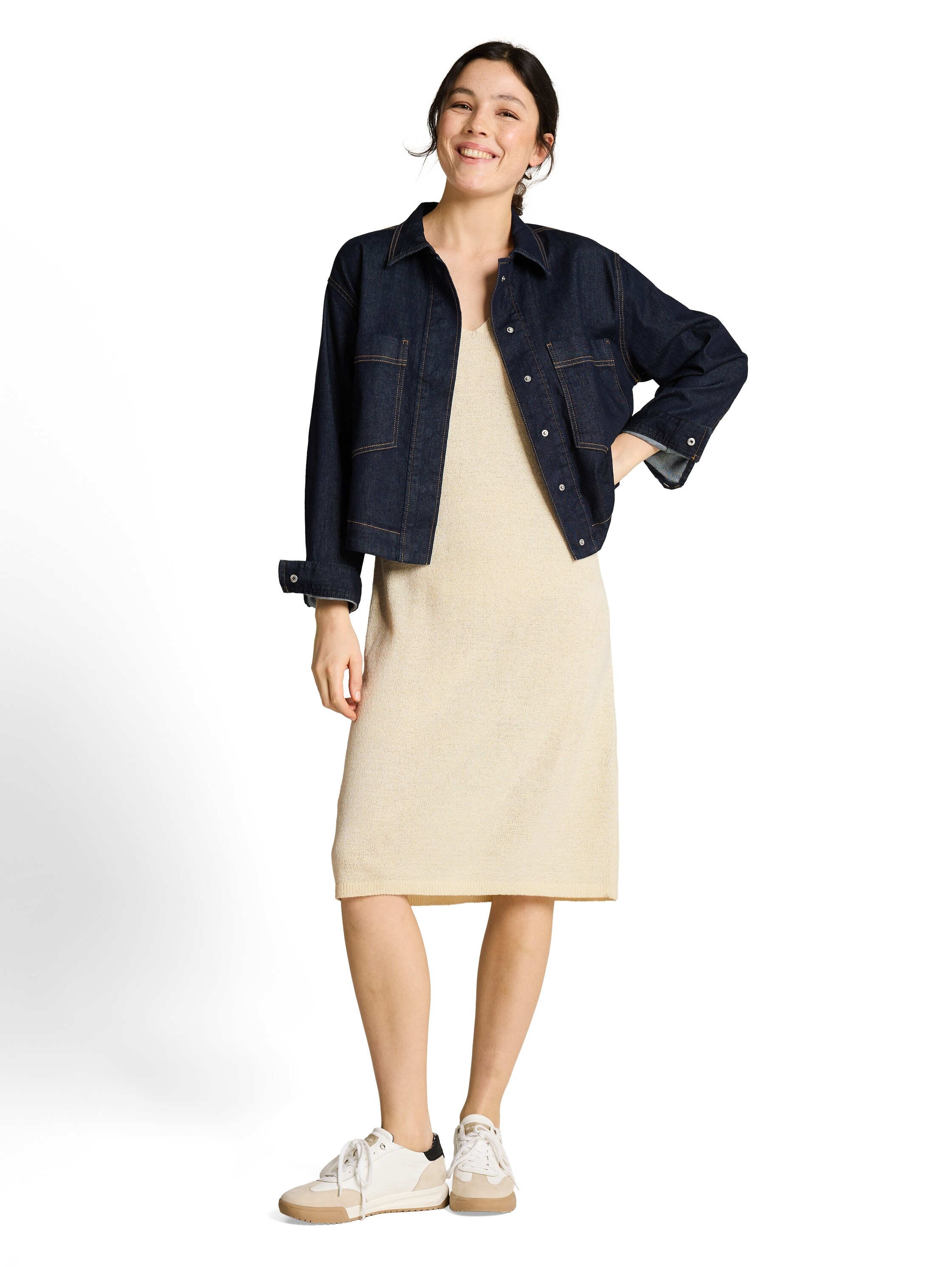 TOM TAILOR Denim Strickkleid Ohne Taschen Ärmelloses Sommerkleid in 3/4-Länge