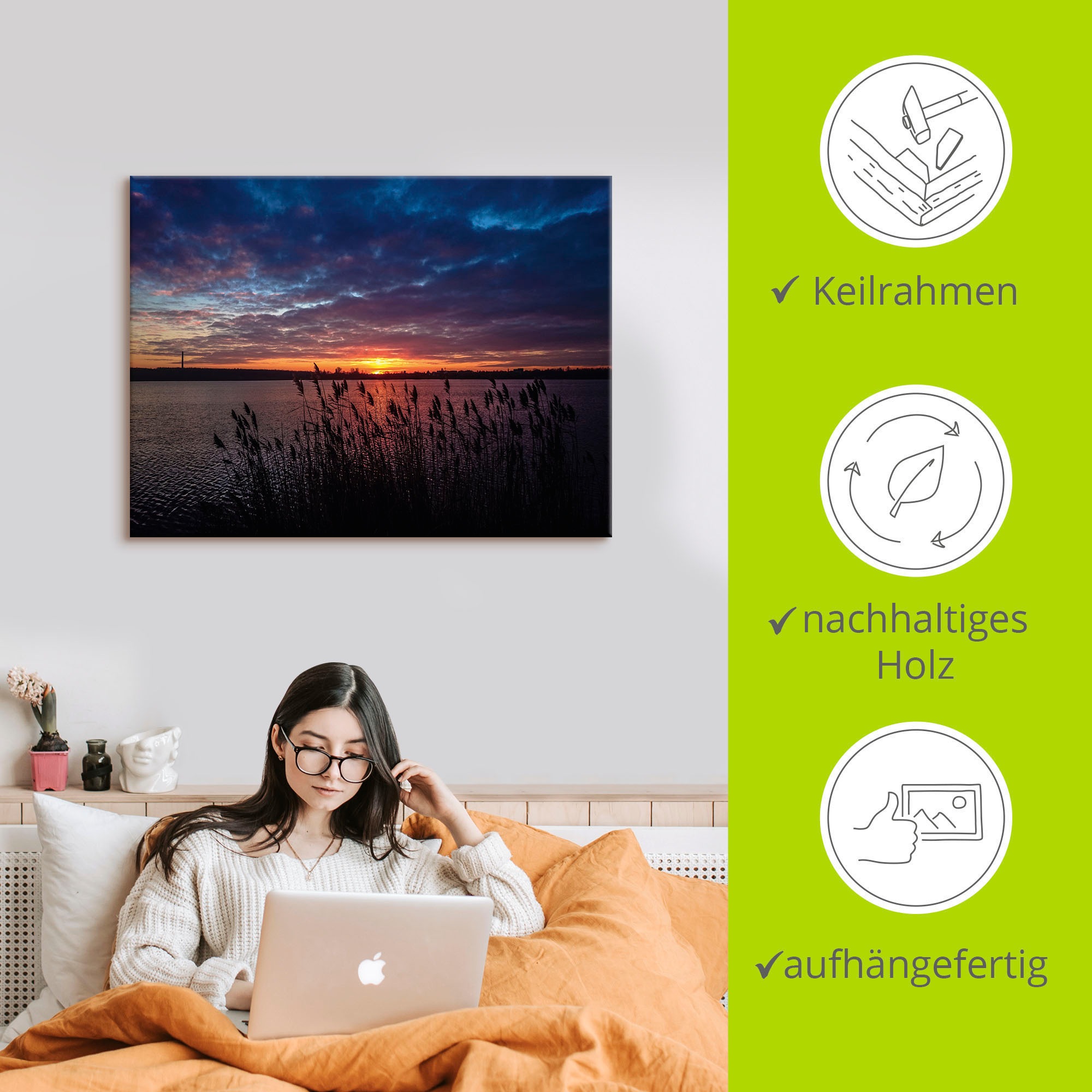 Artland Wandbild »Sonnenuntergang Kulkwitze See Leipzig«, Seebilder, (1 St.), als Alubild, Leinwandbild, Wandaufkleber oder Poster in versch. Größen