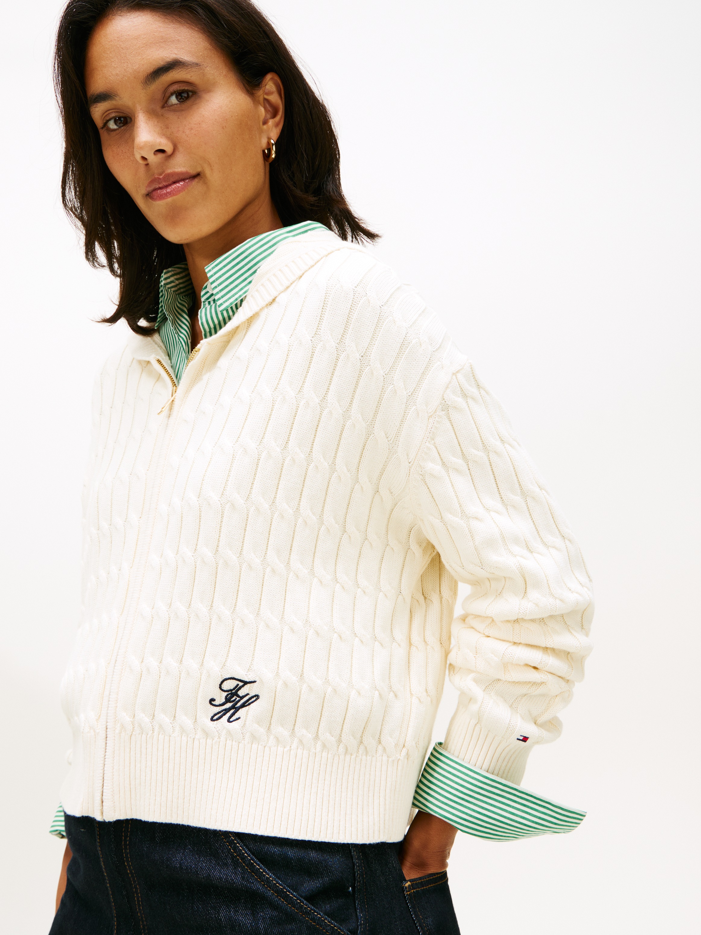 Tommy Hilfiger Kapuzenstrickjacke "CO CABLE MID GG LS ZIP HOODY" mit Zopfst günstig online kaufen