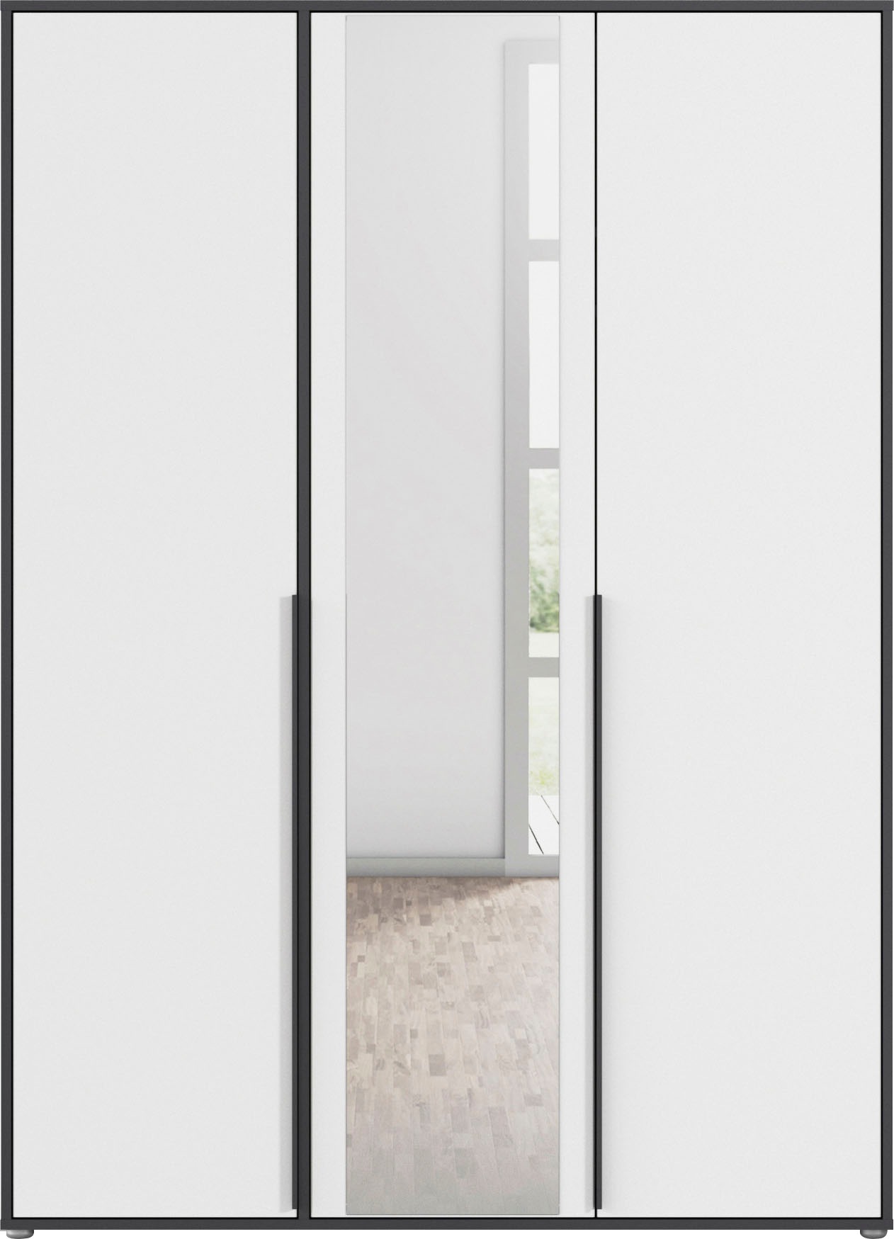 rauch Drehtürenschrank »Kleiderschrank Schrank Garderobe Wäscheschrank NAGATA mit Spiegel«, (in 3 verschiedenen Ausstattungen BASIC/CLASSIC/PREMIUM), und modernen Stangengriffen in Graumetallic TOPSELLER MADE IN GERMANY