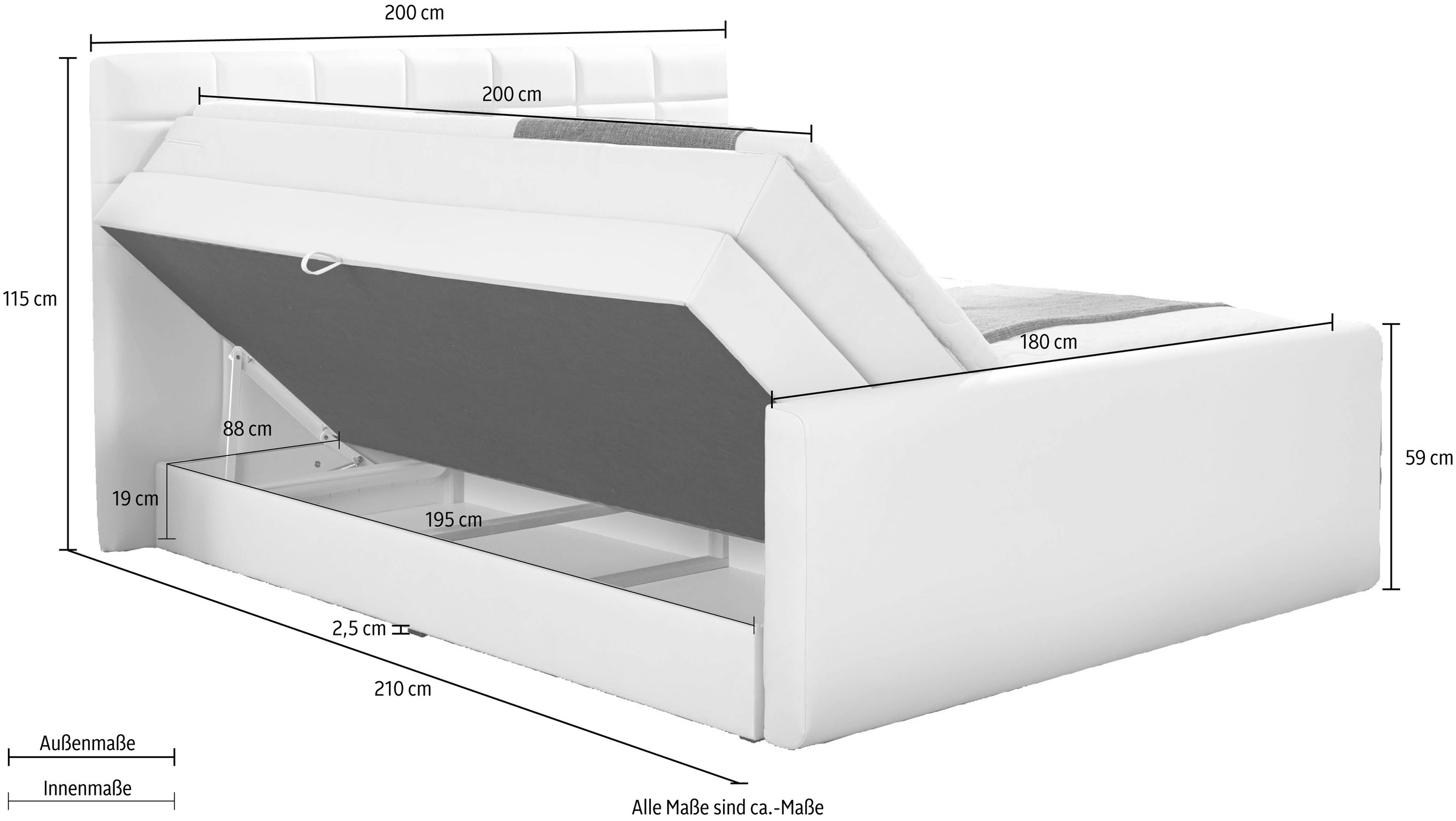 INOSIGN Boxspringbett »Lethbridge«, inkl. Bettkasten und Topper, zwei Matratzenarten in H2
