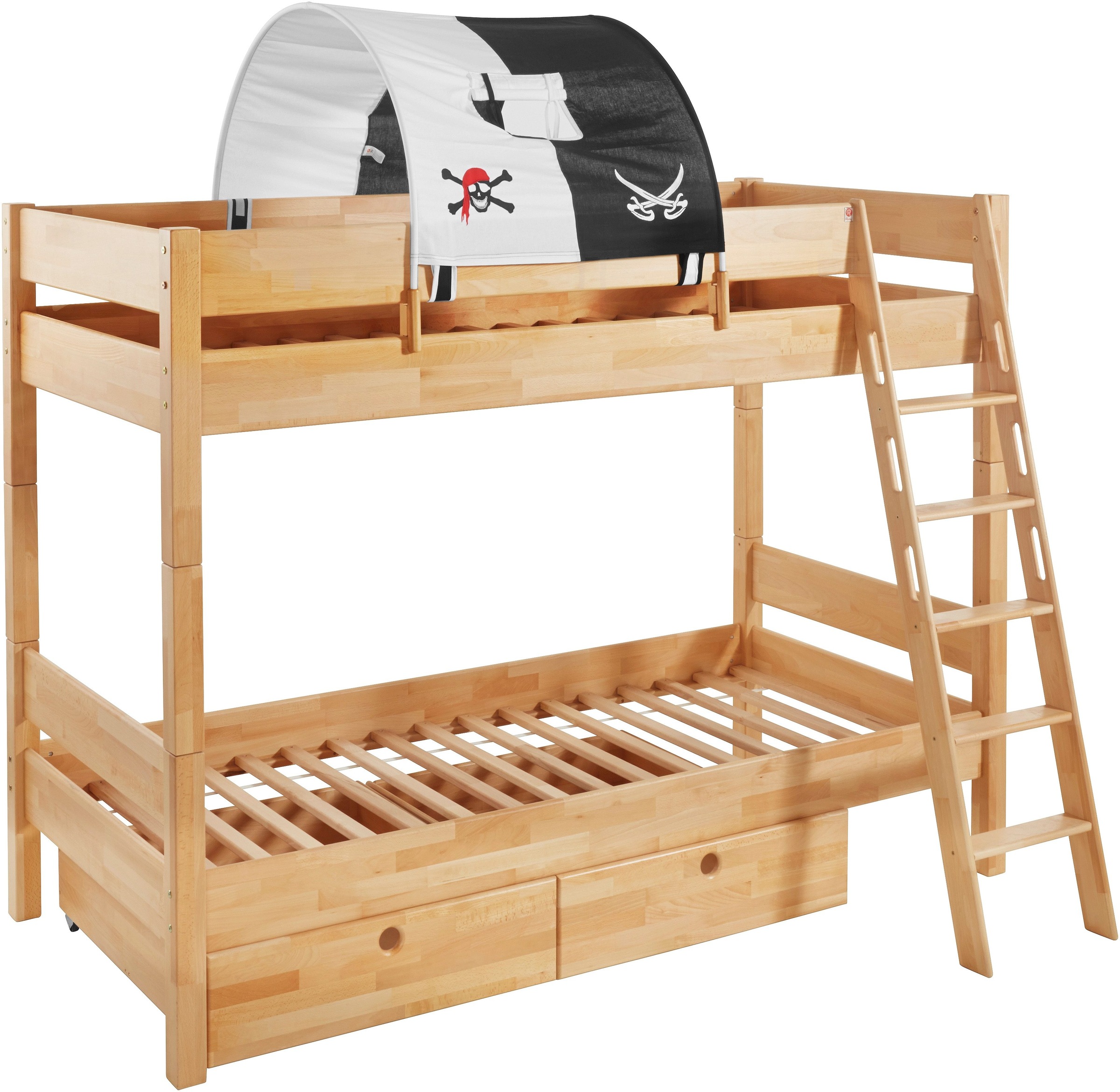 Relita Etagenbett »Stefan«, inkl. Rolllattenrost, mit Leiter u. Absturzschutz, Textil-Set, Buche