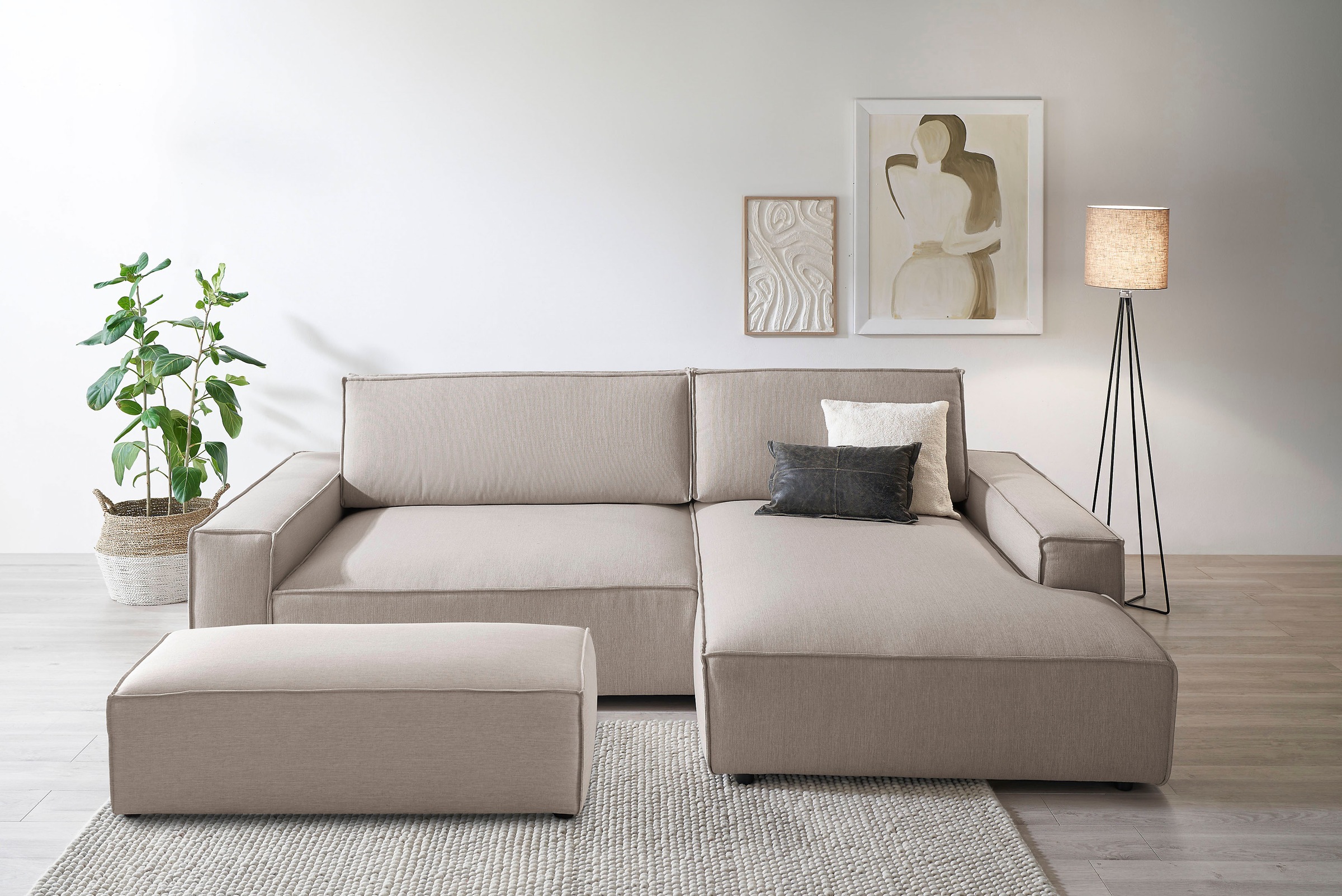OTTO home Polsterecke "SHERWOOD XXL tief, L-Form, Schlaffunktion, Bigsofa, Cord, Leinenoptik" stellbar zum Schlafsofa (Krokodilverbinder), Cord, Leinenoptik