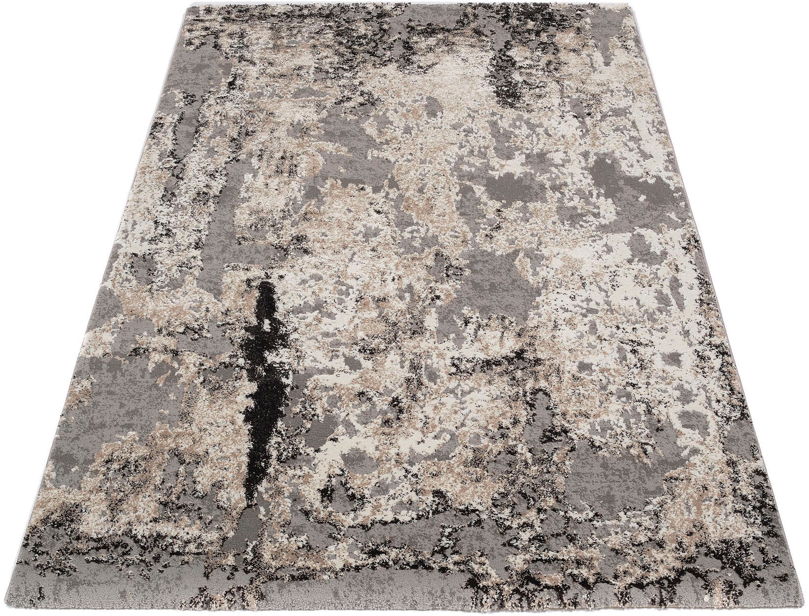 Läufer OCI DIE TEPPICHMARKE "JUWEL LIRAY", grau (grau, hell), B:80cm H:20mm L:250cm, Polyester, Polypropylen, Teppiche, Läufer, Kurzflor, Wohnzimmer, Marmor Optik, Hoch Tief Effekt