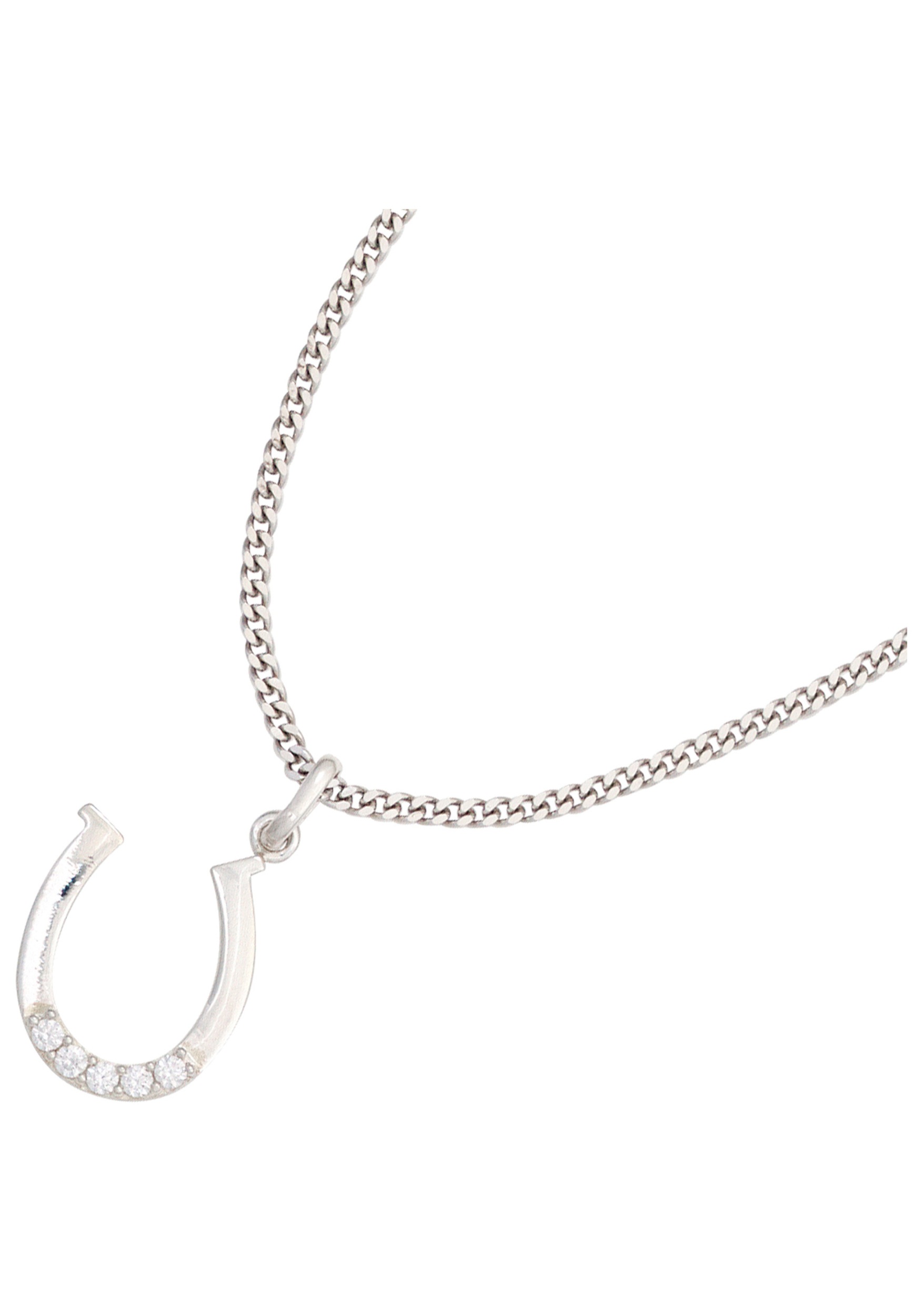 Kettenanhänger JOBO "Anhänger Hufeisen 17 mm", silber 925, weiß, Schmuckanhänger, Mädchen, Silber 925 (Sterlingsilber), Kettenanhänger, 925 Silber rhodiniert mit Zirkonia 2