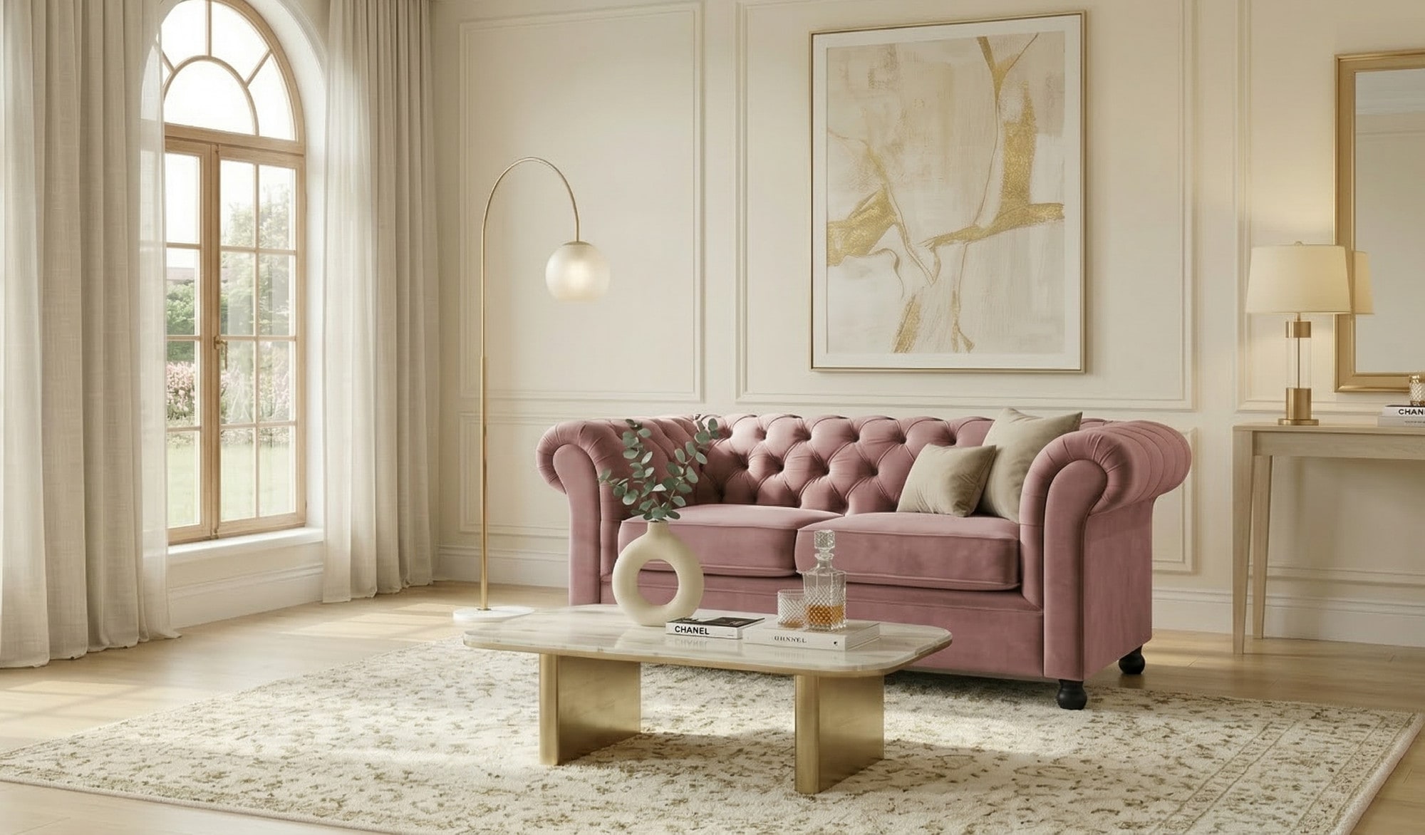 Home affaire 2-Sitzer "BRONNOY Chesterfield Sofa mit aufwendiger Knopfheftung, Breite 152 cm" Sofa mit geschwungenen Armlehnen, Chesterfield-Optik, Glamour