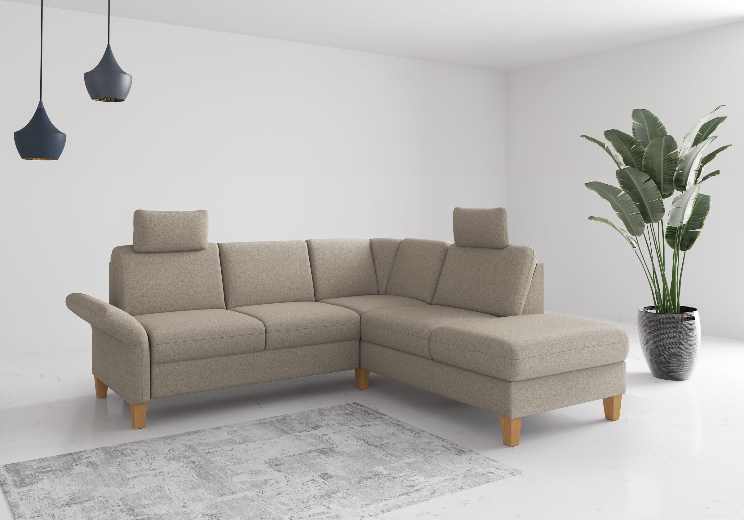 Ecksofa HOME AFFAIRE "Rochelle, L-Form", grau (taupe), B:240cm H:90cm T:216cm, 95% Polyester 5% Polyamid, Sofas, Ecksofa, wahlweise mit Armteilverstellung, Bettfunktion und Bettkasten 5