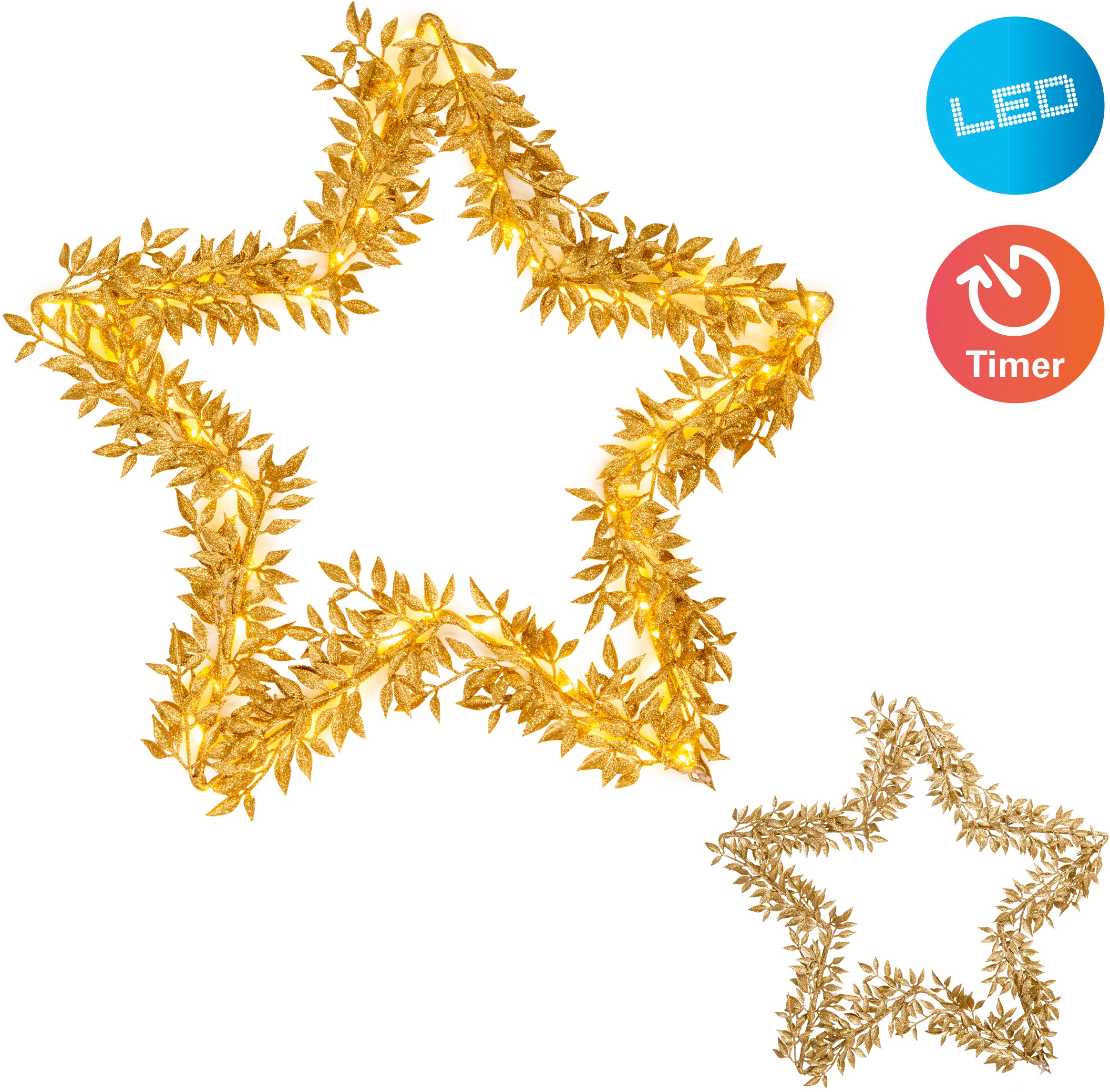 näve LED Dekoobjekt »LED Deko Stern«, 1 flammig-flammig, gold,warmweiß, incl. Timer (6on/18off), Ø 50 cm, Weihnachtsdeko