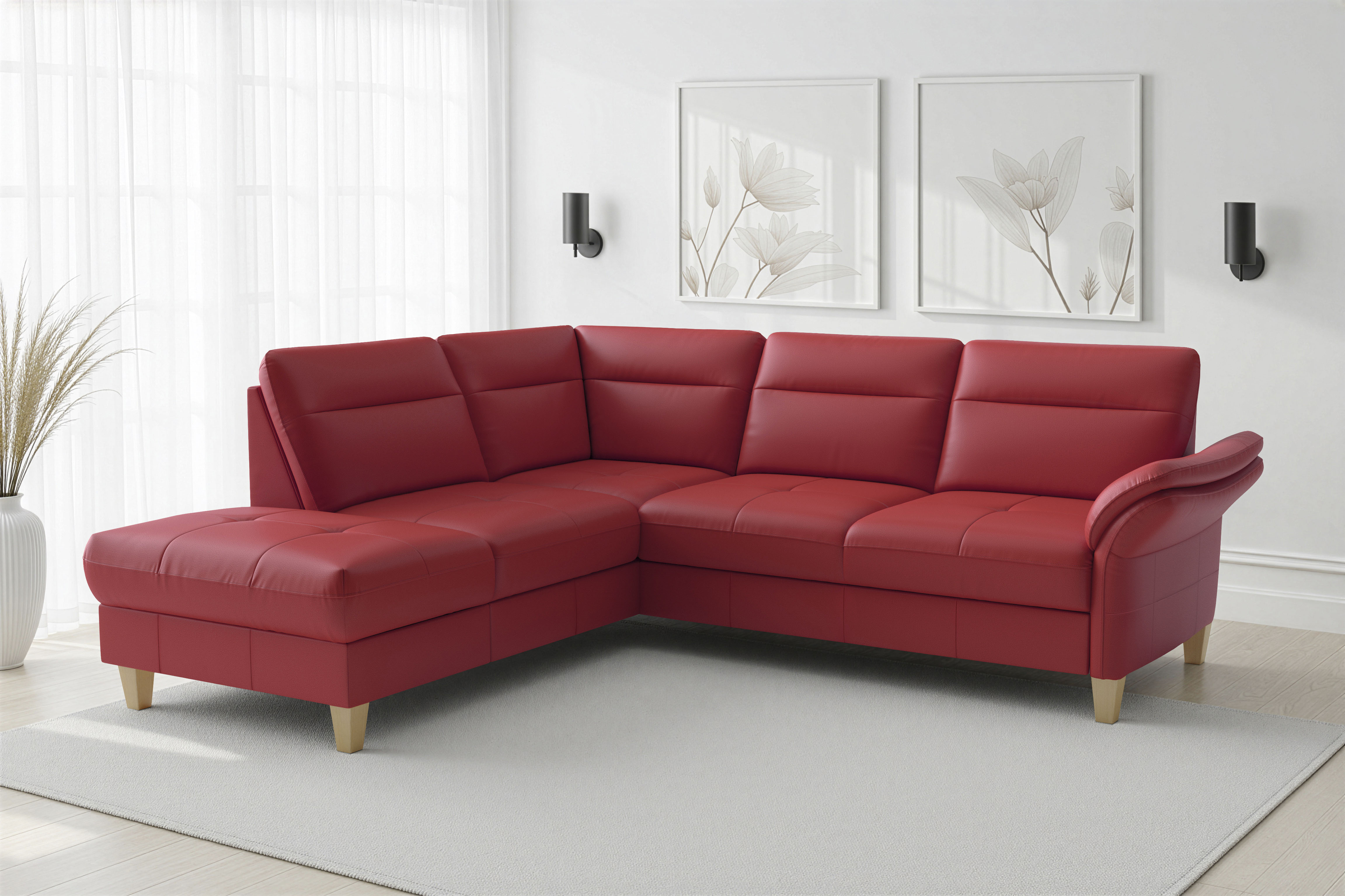 sit&more Ecksofa "Pamela L-Form, B: 218 cm, optional Schlaffunktion & Bettkasten, Leder" wahlweise mit Armteilverstellung, Sofa mit Federkern, Sitzhöhe: 48 cm