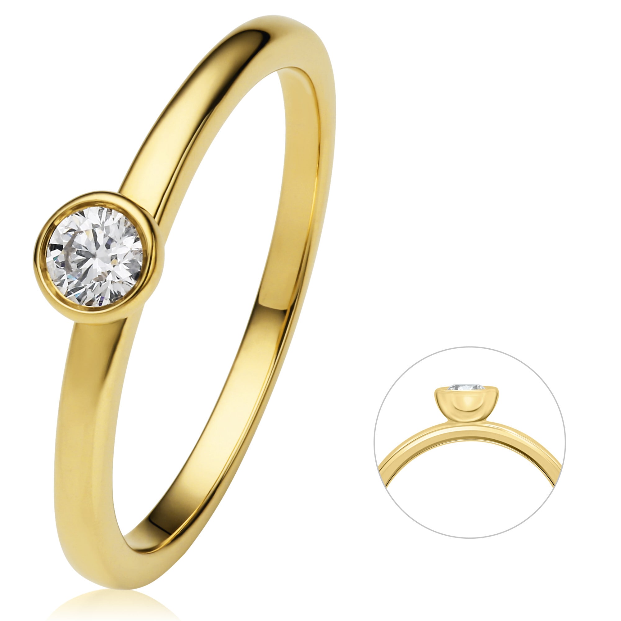 Diamantring »0.15 ct Diamant Brillant Zarge Ring aus 585 Gelbgold«, Damen Gold Schmuck...