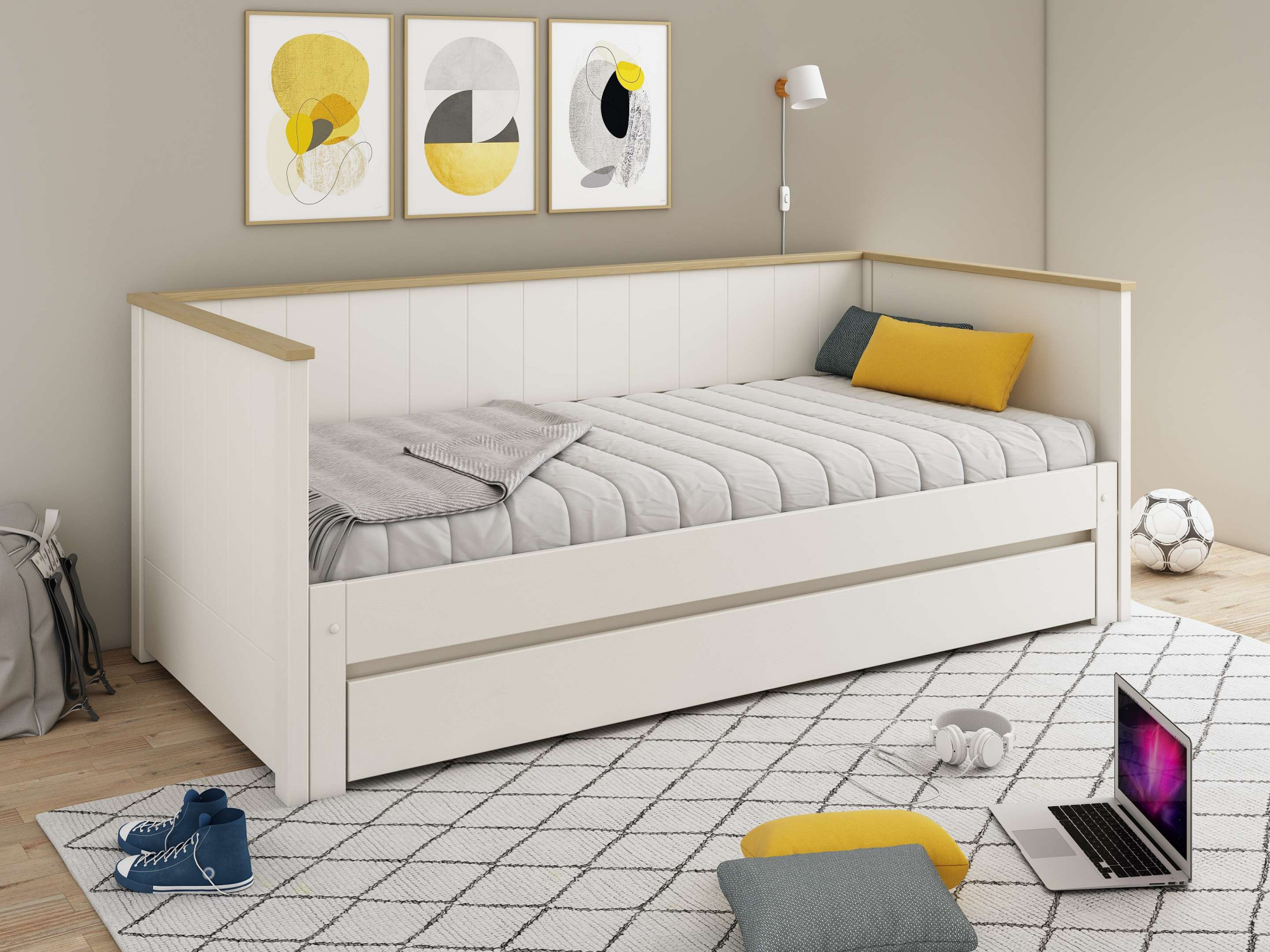 OTTO home Daybett ""REIGNY ", Kinderbett, Gästebett, zwei Schlafplätze" 2. Schlafplatz ausziehbar, Massivholz, Lammellen - Design, Landhausstil, Schublade optional