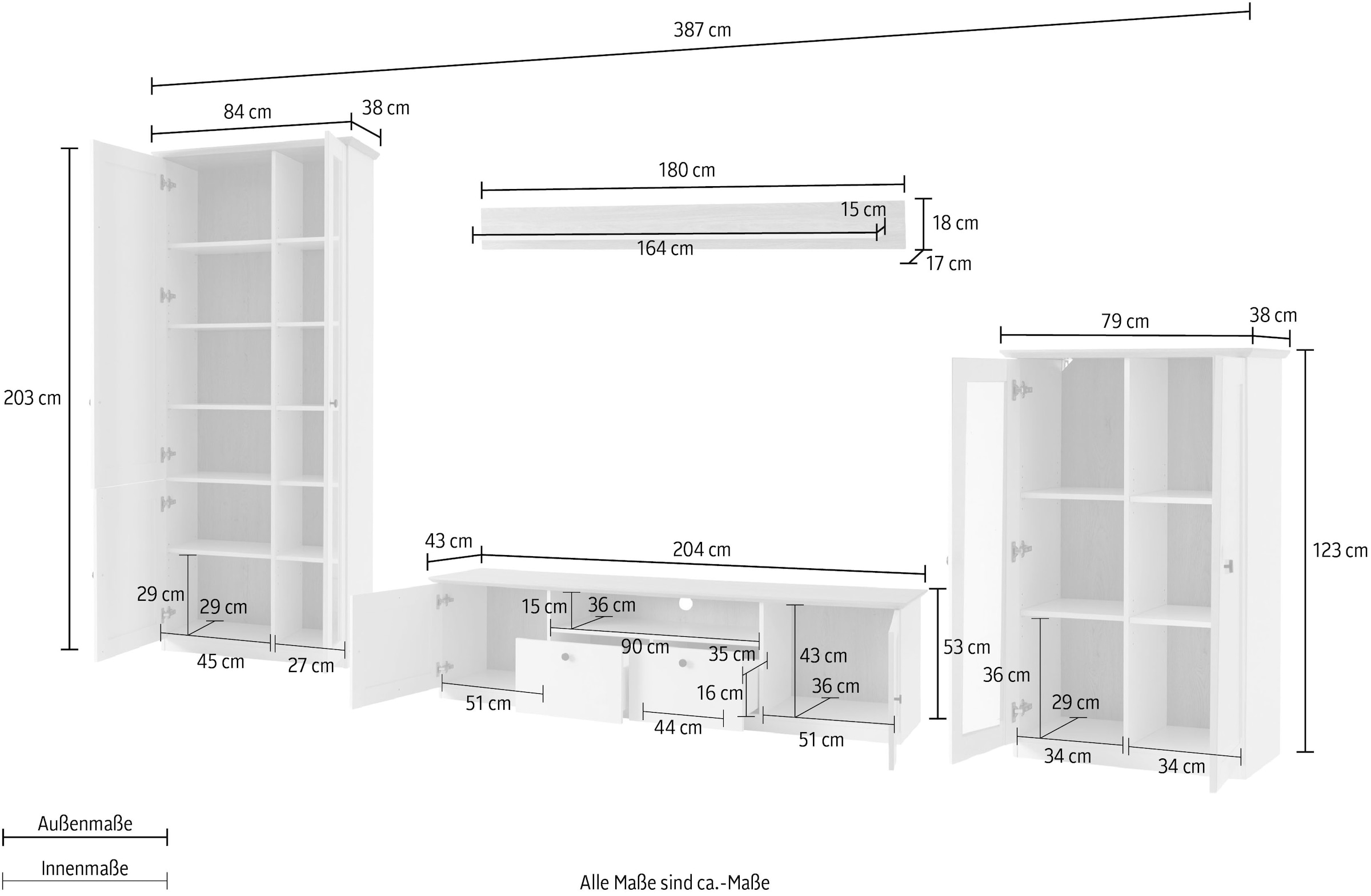 OTTO home Wohnwand »Brest, Anbauwand im Landhausstil, Komplettset, Wohnzimmer-Set« Set, 4 Stk. tlg.