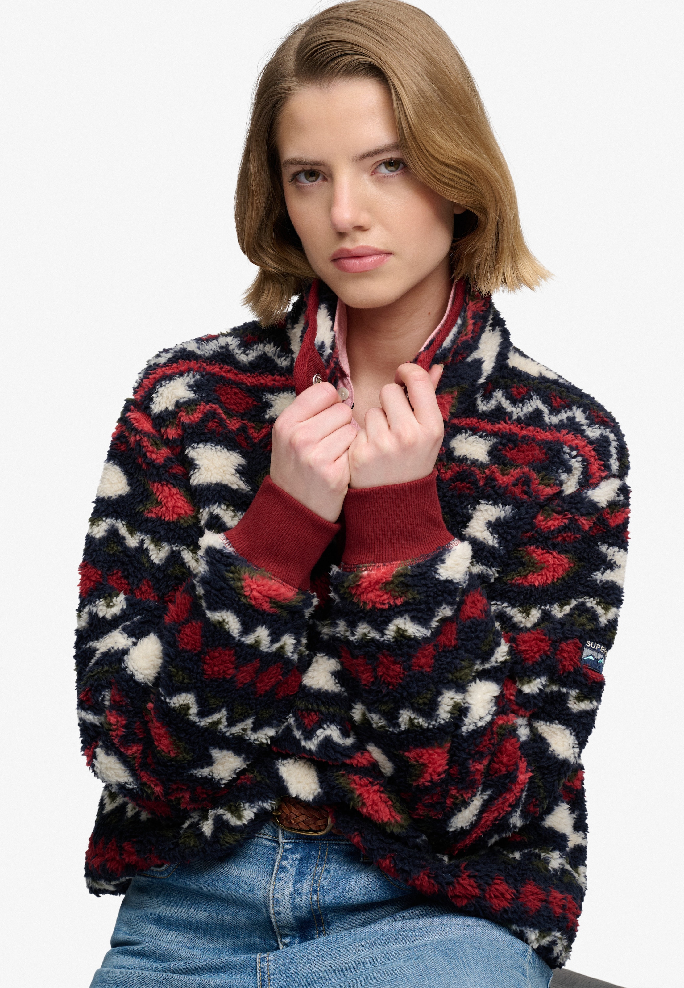 Superdry Fleecepullover »SUPER SOFT PRINTED HENLEY«, Kunstfaser, oversize
