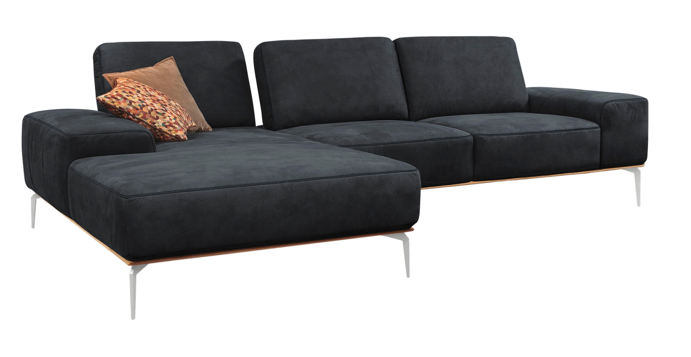 W.SCHILLIG Ecksofa »run, Designsofa mit tollem Sitzkomfort, bequem, L-Form«, mit elegantem Holzsockel, Füße in Chrom glänzend, Breite 319 cm