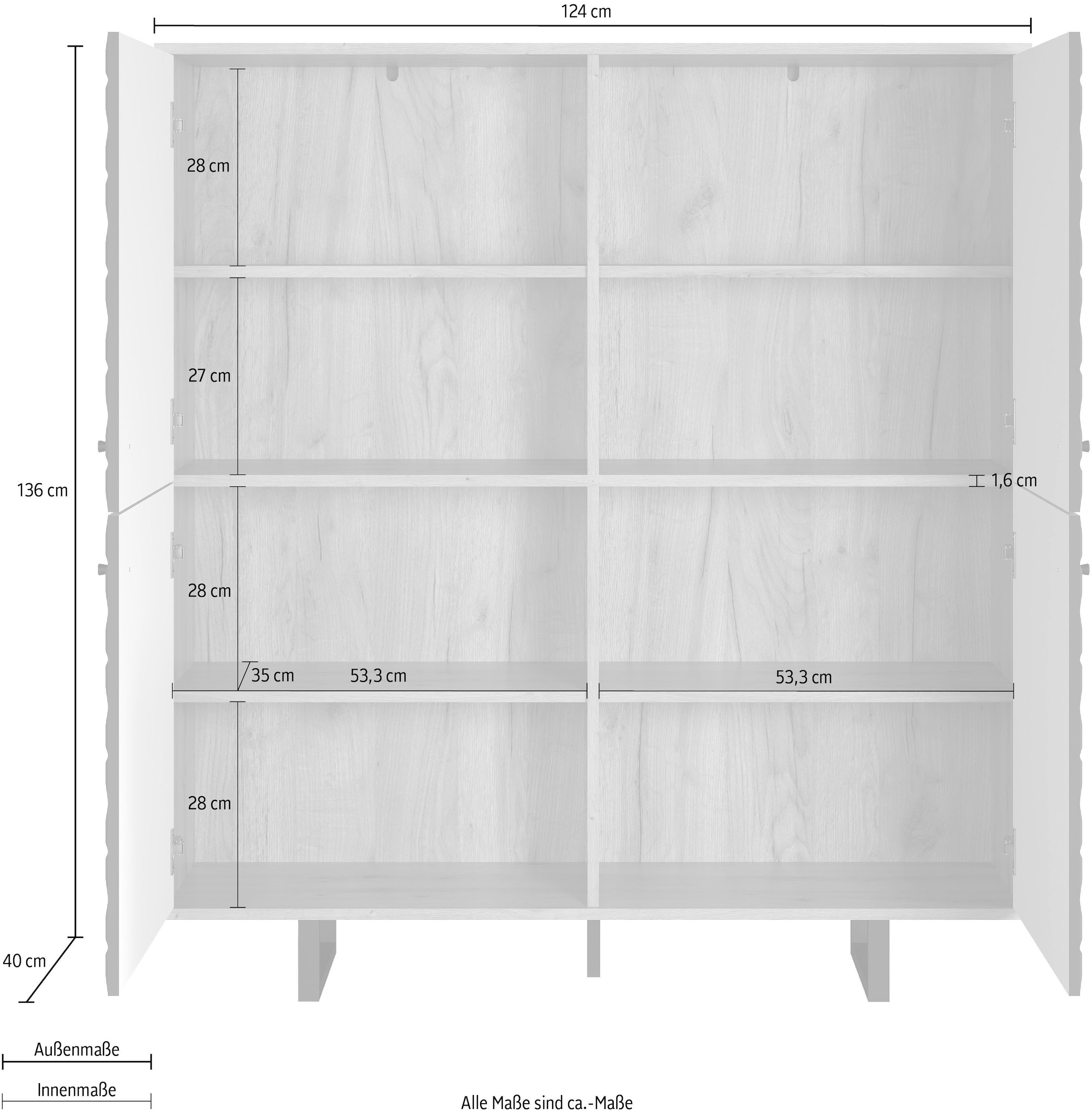 Home affaire Highboard »Ferretti« Sideboard mit besonderer Fräsung - Füße und Griffe aus Metall