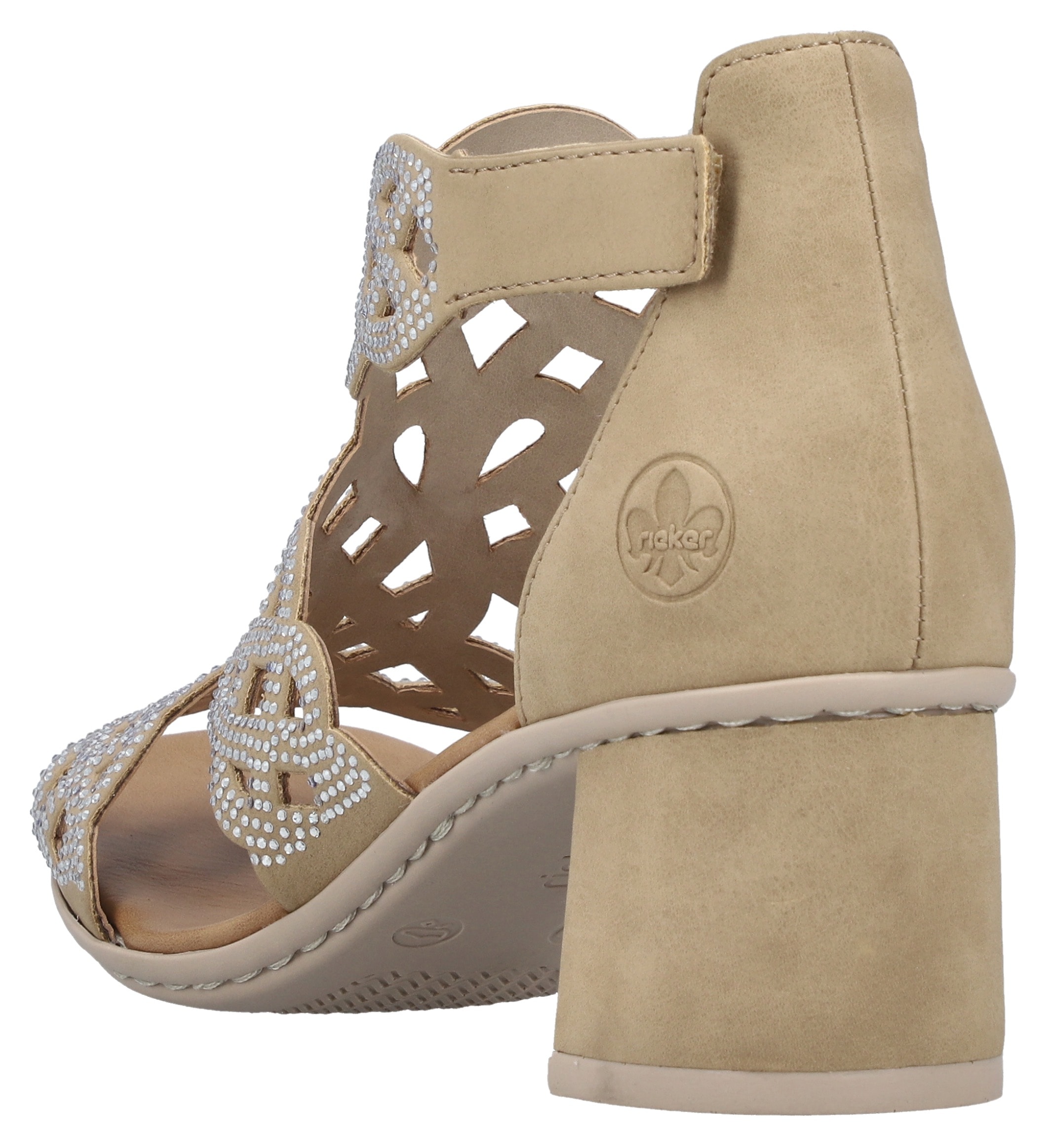 Rieker Sandalette, Sommerschuh, Schaftsandale, Urlaubschuh, Blockabsatz mit Glitzersteine