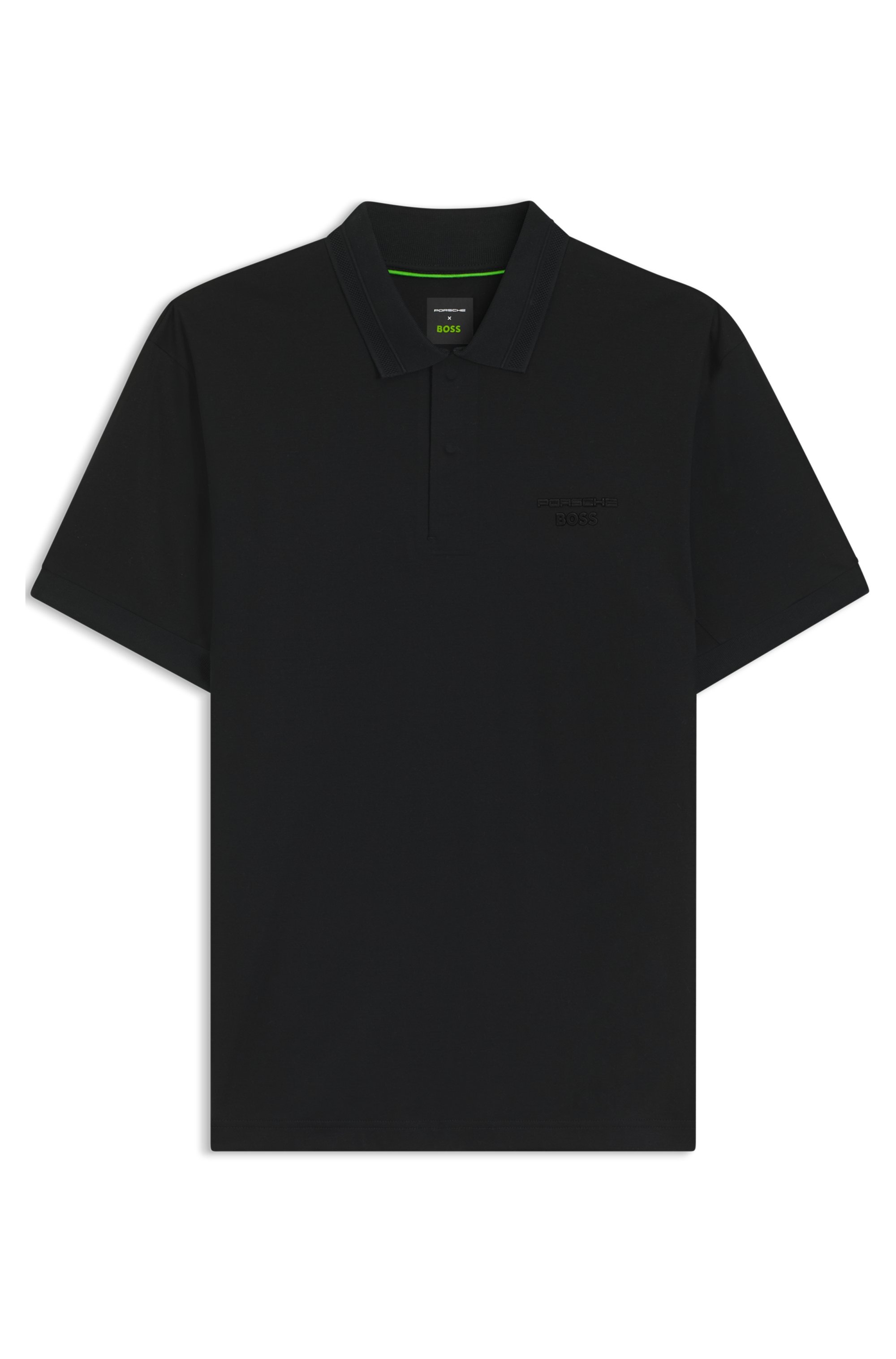 Poloshirt BOSS GREEN "Porsche Spirit 70 Capsule Collection", Herren, Gr. L, schwarz001, Jersey, Obermaterial: 100% Baumwolle, unifarben, regular fit normal, Flachstrickbündchen, Shirts, Premium Herrenmode Innovative Geruchskontroll-Technologie HEIQ MINT 3