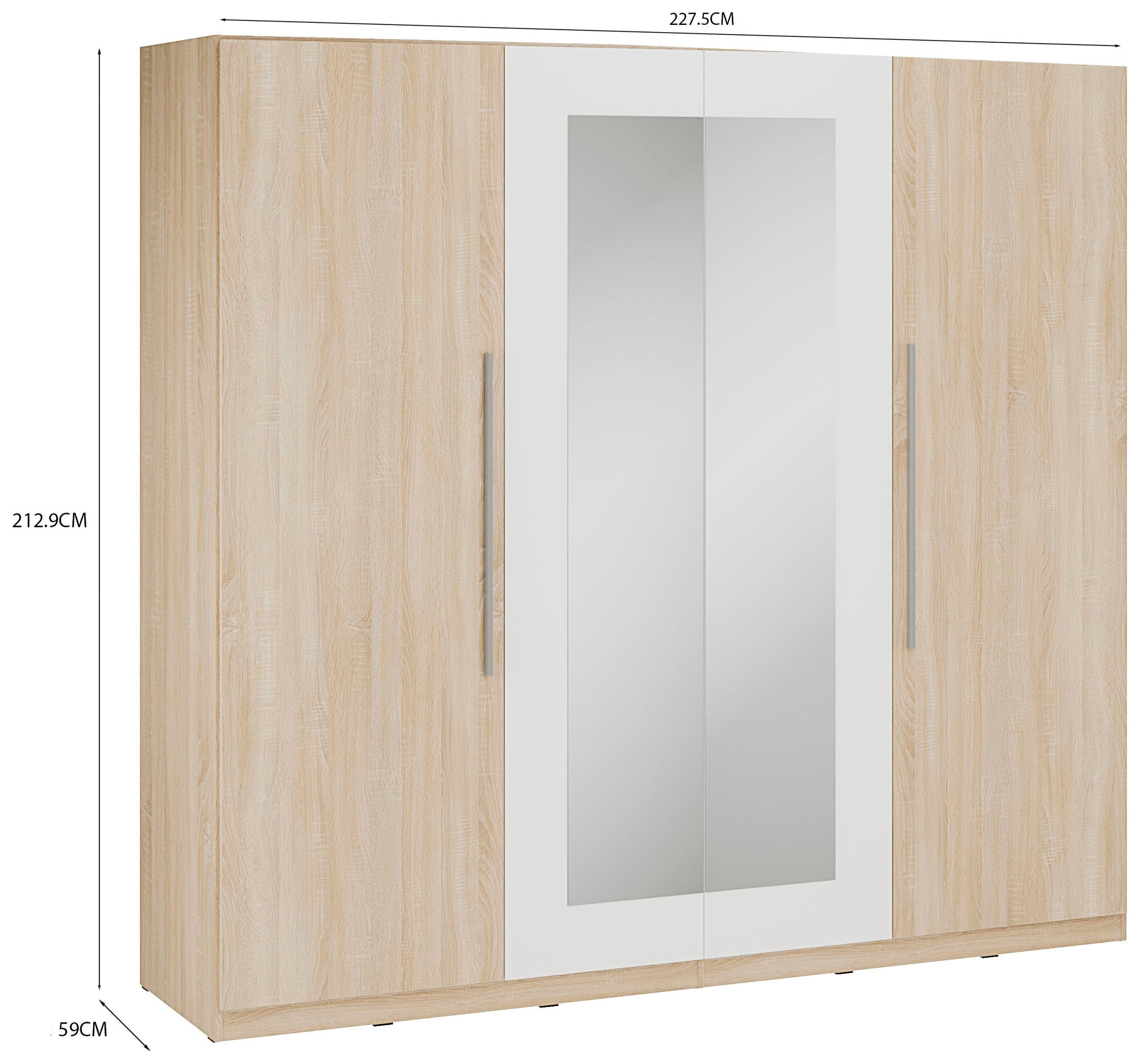 FORTE Kleiderschrank »Helen 230, Drehtürenschrank, 4-türig, Spiegel« B/H/T 227,5/212,9/58,9, Spiegeltüren