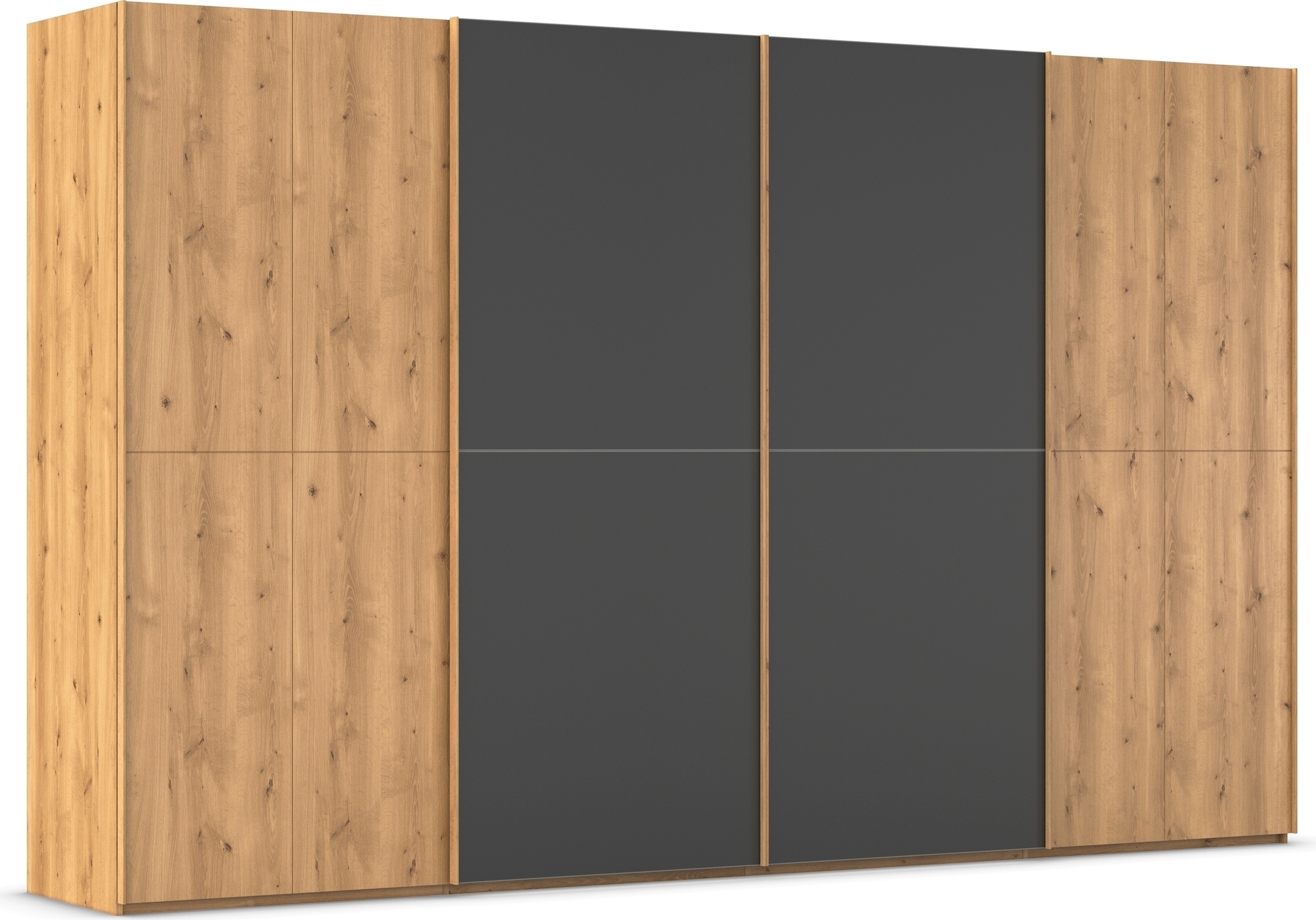 rauch Schwebetürenschrank "Kleiderschrank Schrank Garderobe Schlafzimmerschrank SCALE-WOOD" edle geteilte Front in massiver Asteiche mit Glastüren MADE IN GERMANY