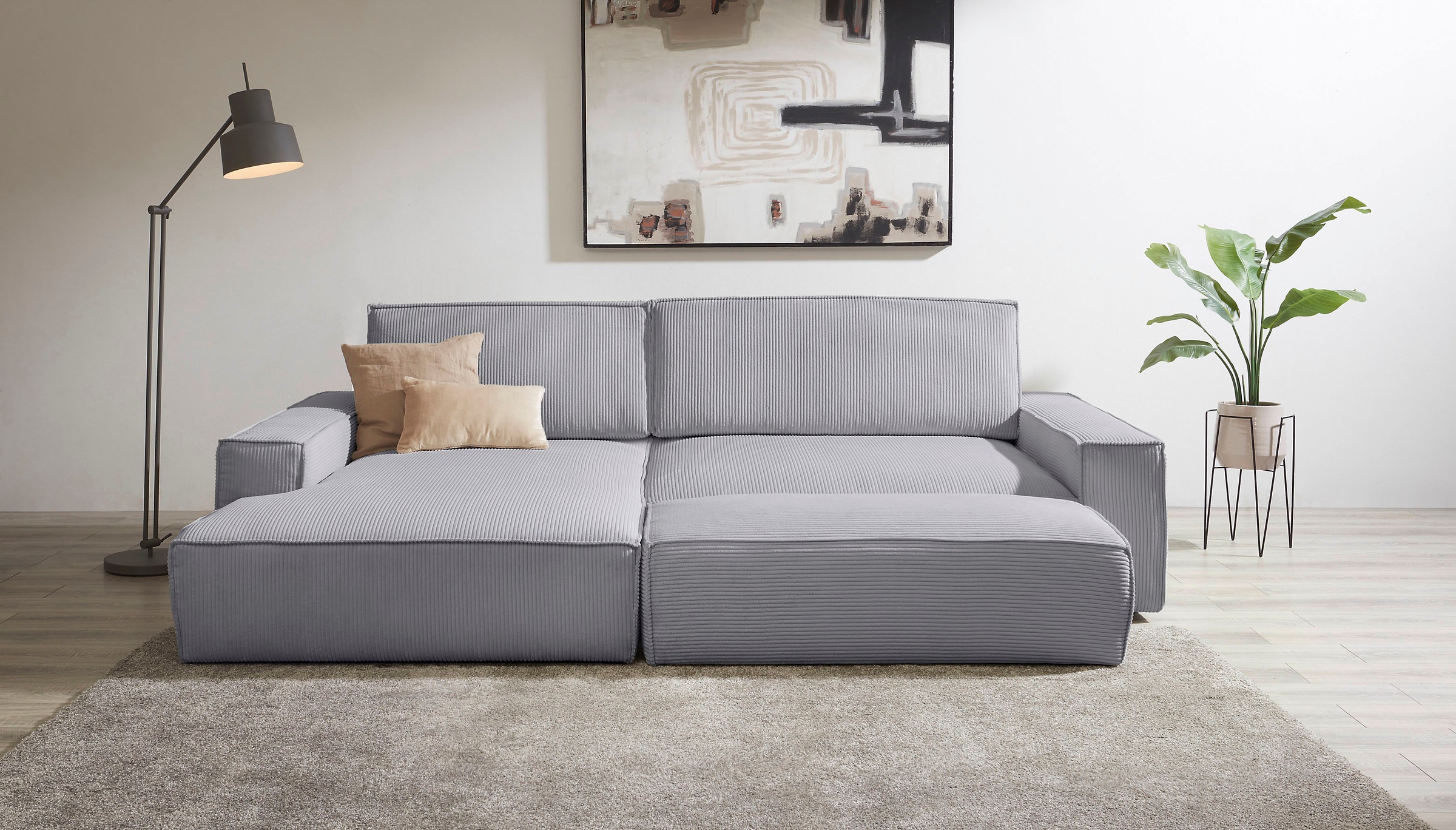 Home affaire Polsterecke »NEU: SHERWOOD XXL tief, L-Form mit Schlaffunktion, Big-Sofa mit Hocker«, (Set, 2 St.), stellbar zum Schlafsofa (Krokodilverbinder), Cord, Leinenoptik
