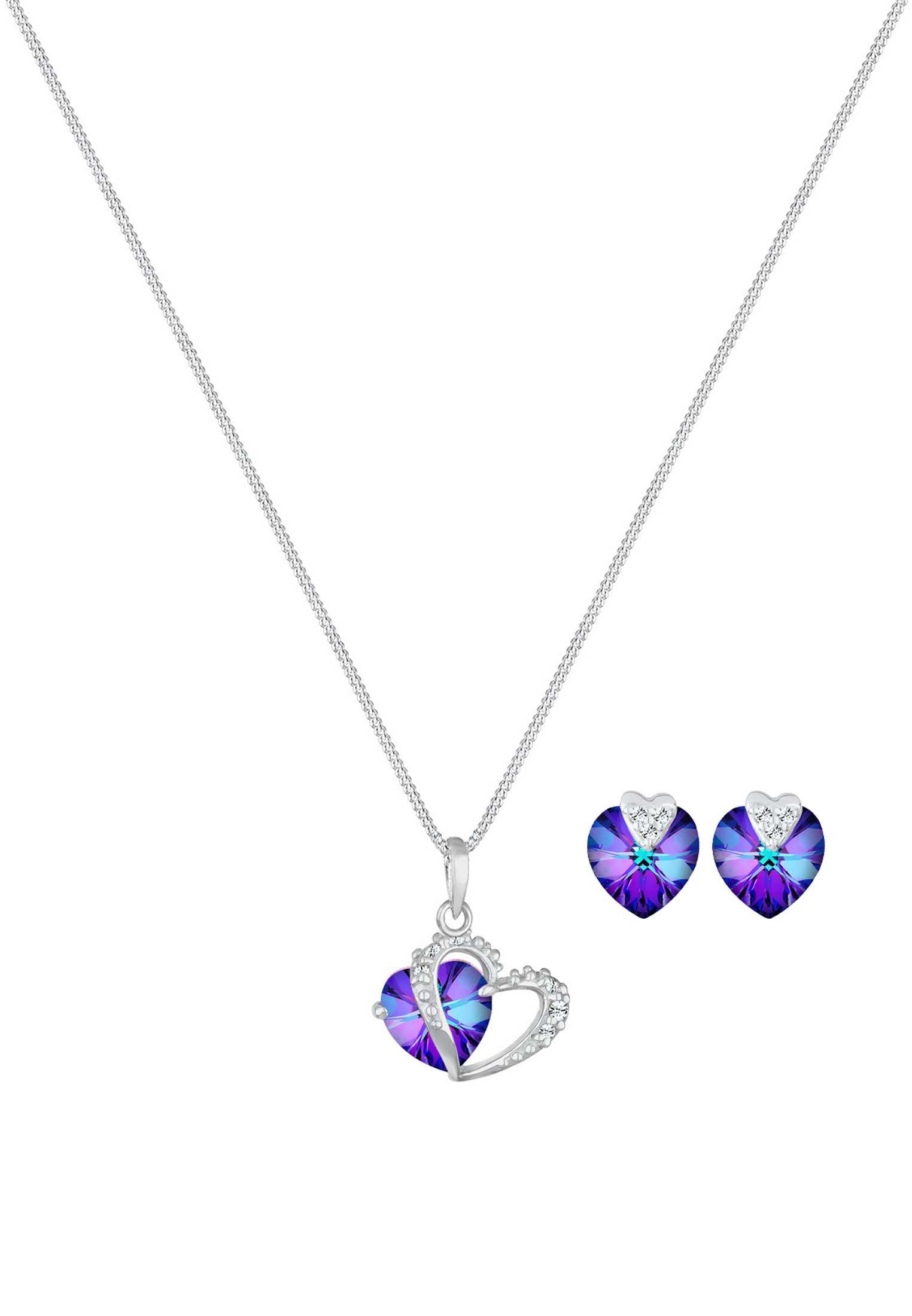 Elli Ohrring und Ketten Set »Schmuckset Herz Blau 925 Sterling Silber, mit Kristallen von Swarovski®« ()
