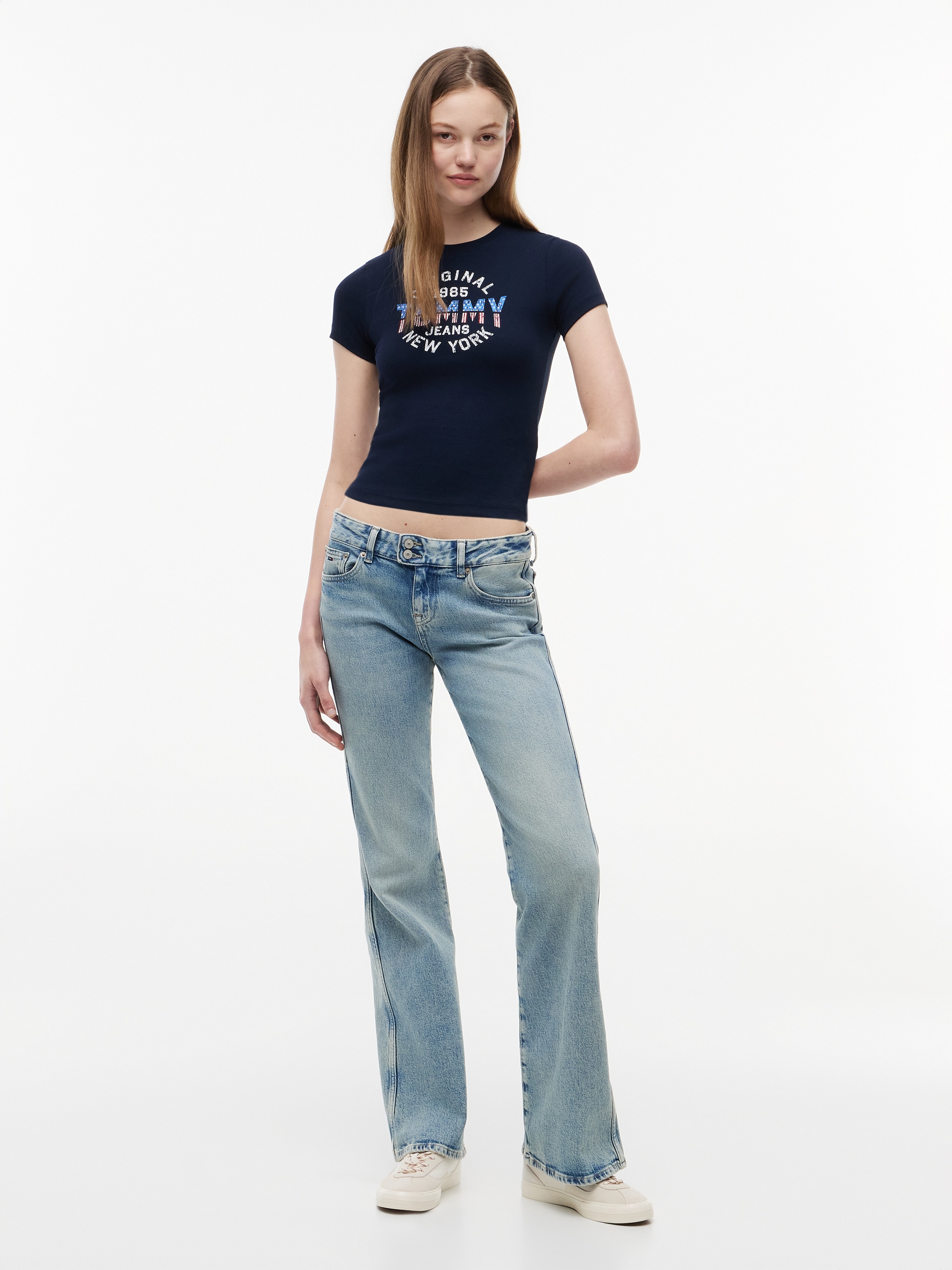 Tommy Jeans Kurzarmshirt »TJW SLIM SH TOMMY NY RIB TEE« Baumwollmischung, slim fit, in gerippter Struktur